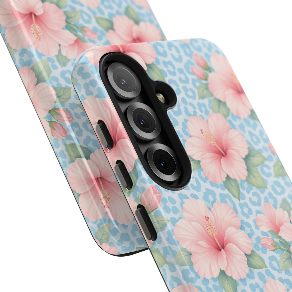 Tropical Hibiscus Phone Case | Pastel Floral Leopard Print iPhone 17 16 15 14 13 12 11 Case | Tough Protective Case for iPhone & Samsung