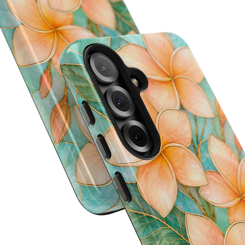Tropical Plumeria Phone Case | Peach Floral Summer iPhone Case | Aesthetic Beachy Protective Case | Cute Coastal Floral Cover | Floral Protective Cover