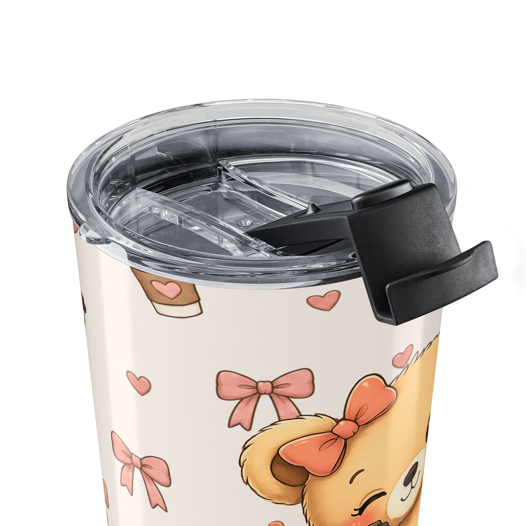 Cute Teddy Bear Coffee Tumbler | Coquette Bow Aesthetic Iced Coffee Cup | Girly 20oz Travel Mug | Coffee Lover Gift | Insulated Travel Cup for Coffee Lovers