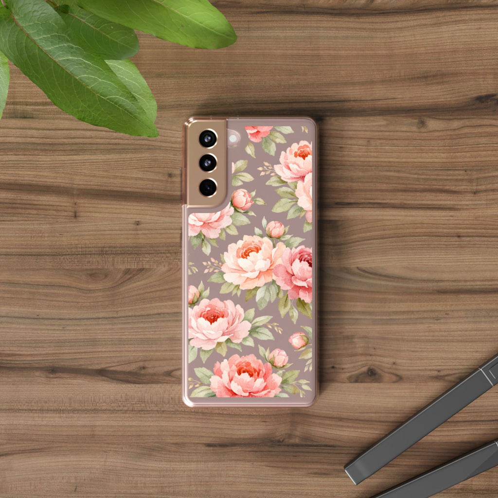Peony Clear Phone Case | Elegant Floral Clear Phone Case for iPhone & Samsung | Pink Peony Aesthetic Glossy Protective Cover