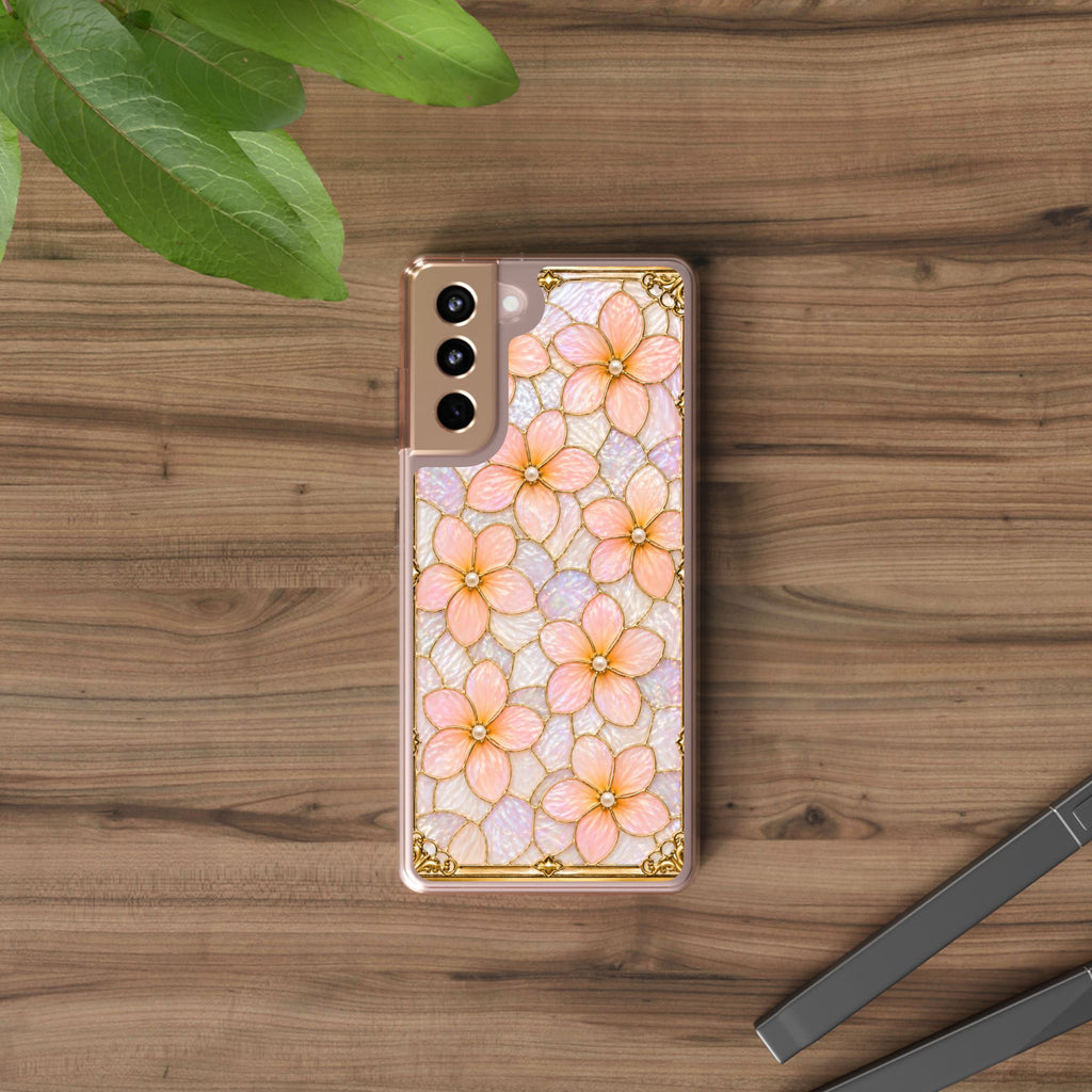 Luxury Pastel Plumeria Clear Phone Case | Stained Glass Floral iPhone Case | Shockproof Slim Transparent Cover