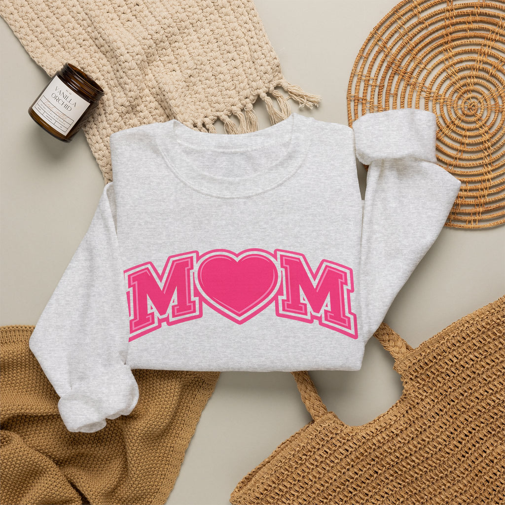 Pink MOM Heart Sweatshirt |  Mom Crewneck | Trendy Mother's Day Sweatshirt | Cute Pink Graphic Pullover | Gift for Mom