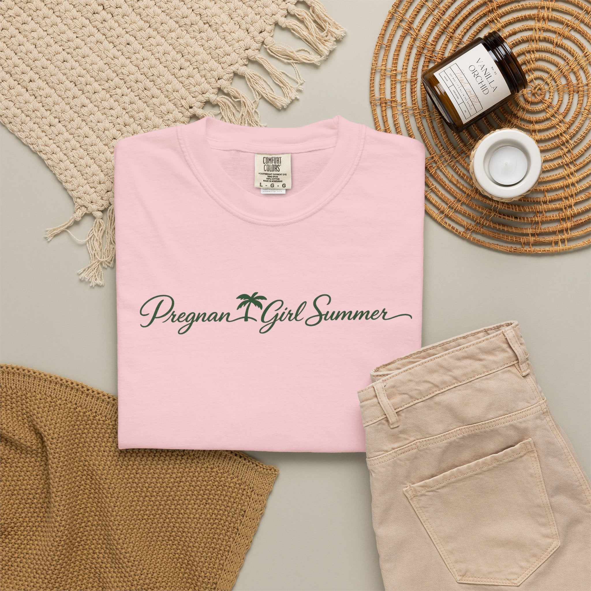 Pregnant Girl Summer Beach Shirt | Trendy Pregnancy Summer Tee | Cute Mama Vacation T-Shirt | Beachy Mom Graphic Tee | Palm Script Maternity Tee