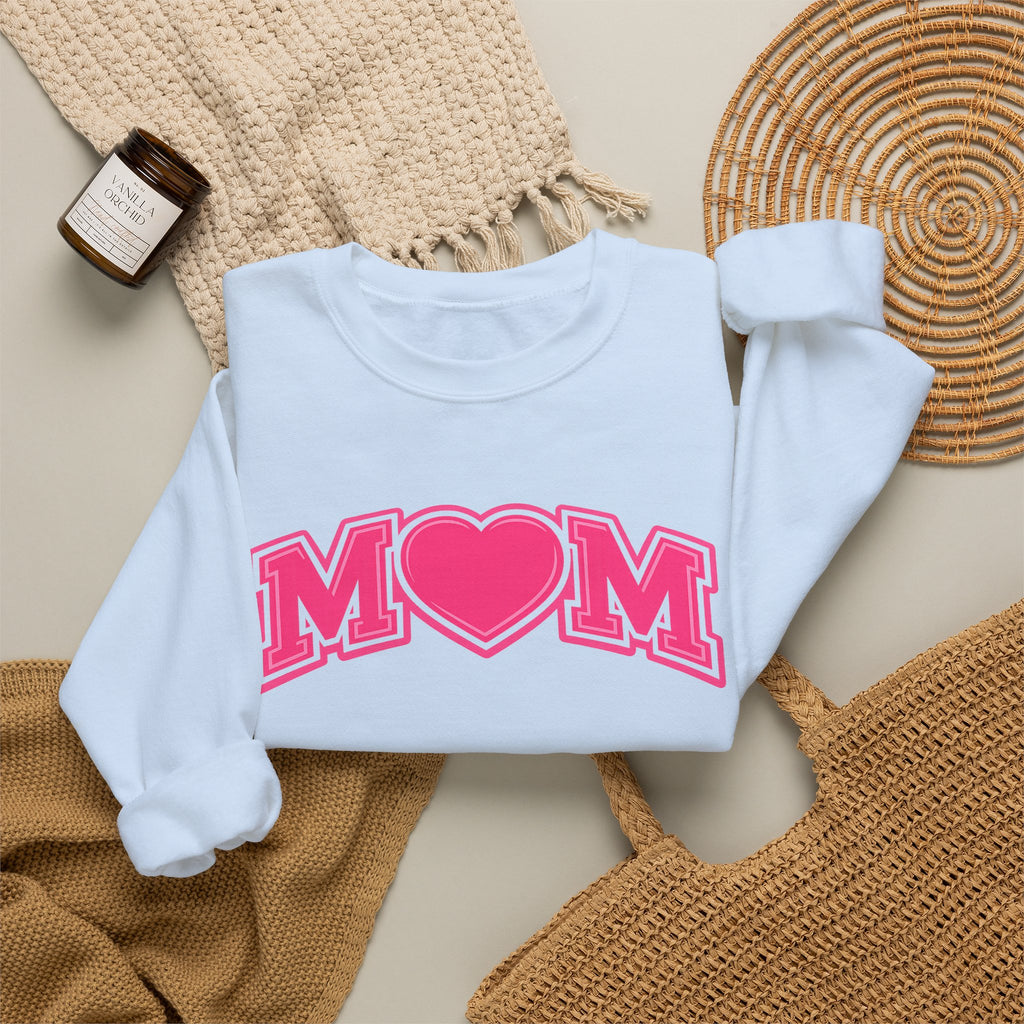 Pink MOM Heart Sweatshirt |  Mom Crewneck | Trendy Mother's Day Sweatshirt | Cute Pink Graphic Pullover | Gift for Mom