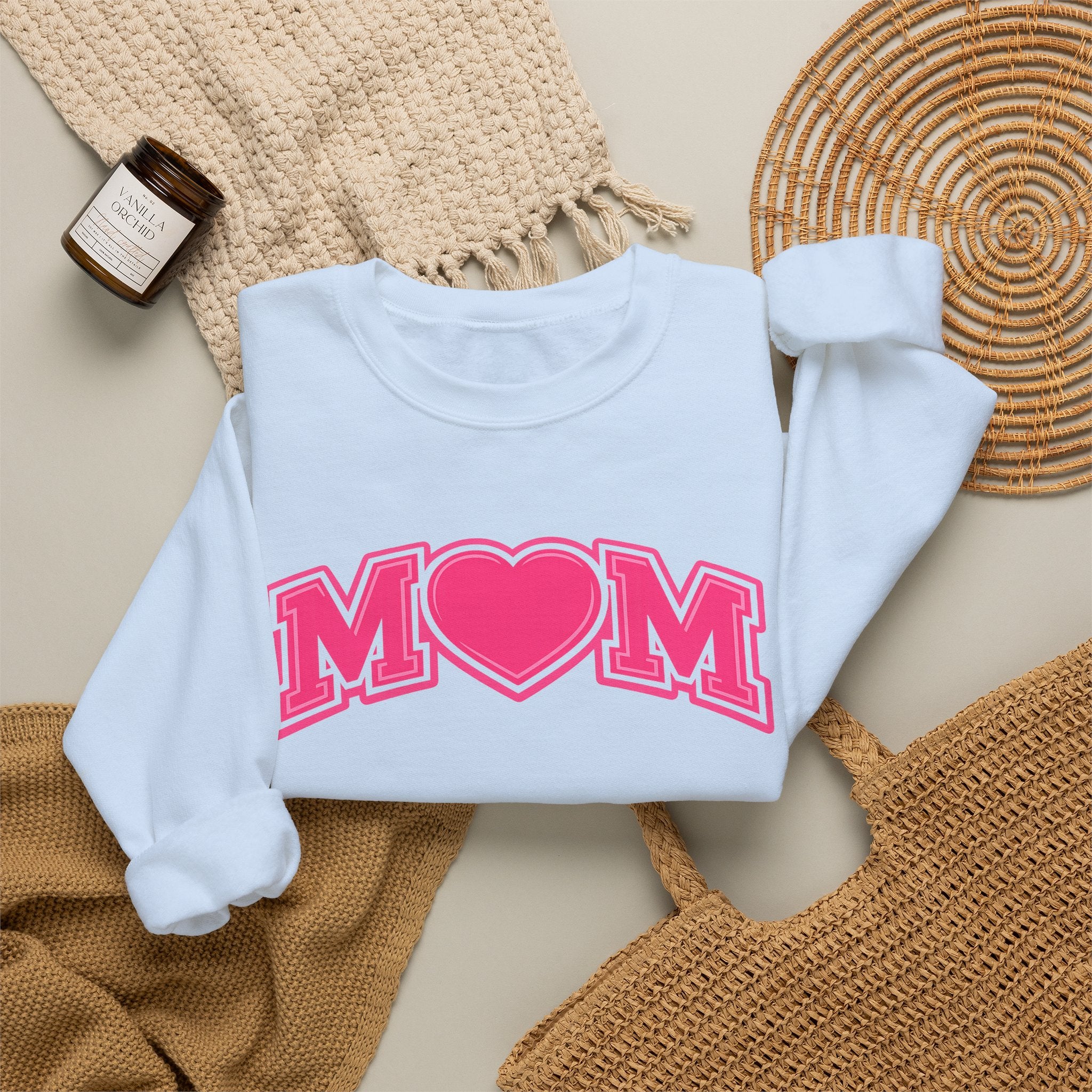 Pink MOM Heart Sweatshirt |  Mom Crewneck | Trendy Mother's Day Sweatshirt | Cute Pink Graphic Pullover | Gift for Mom