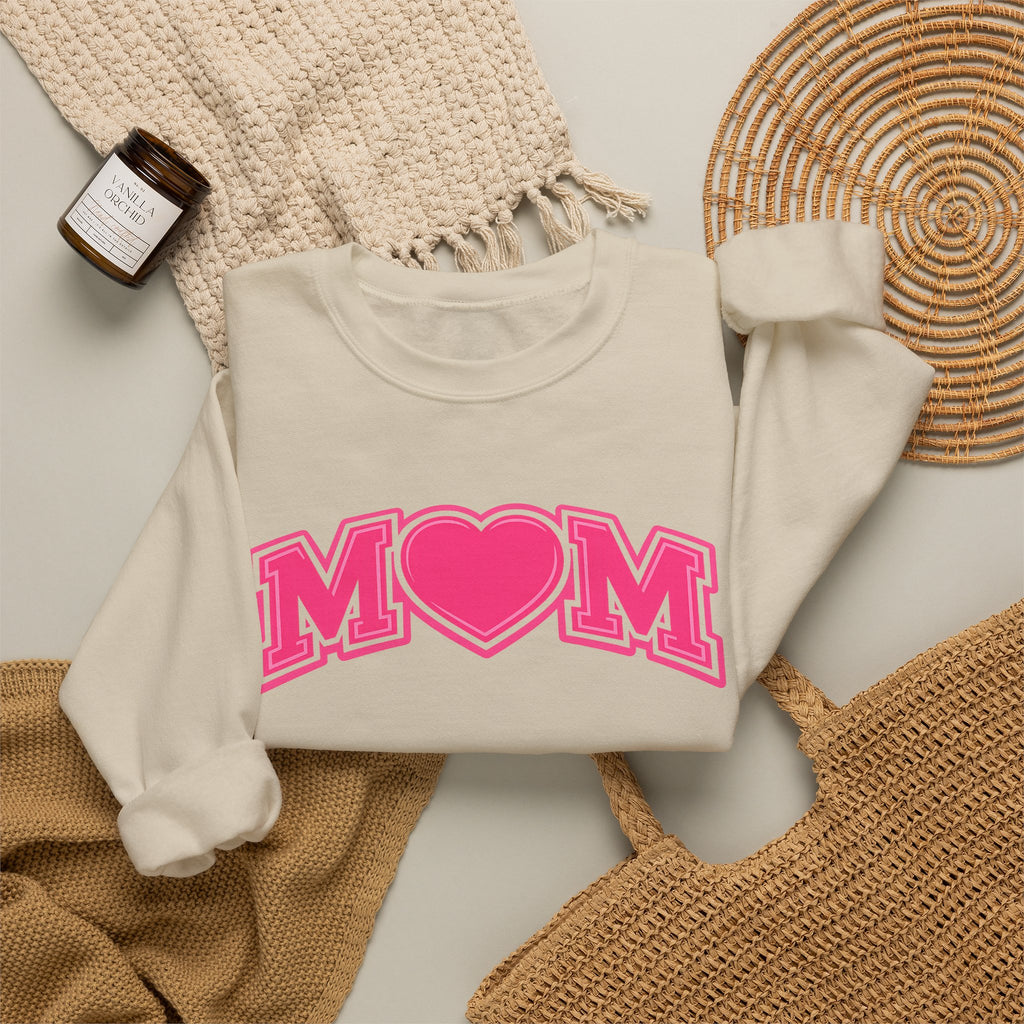 Pink MOM Heart Sweatshirt |  Mom Crewneck | Trendy Mother's Day Sweatshirt | Cute Pink Graphic Pullover | Gift for Mom