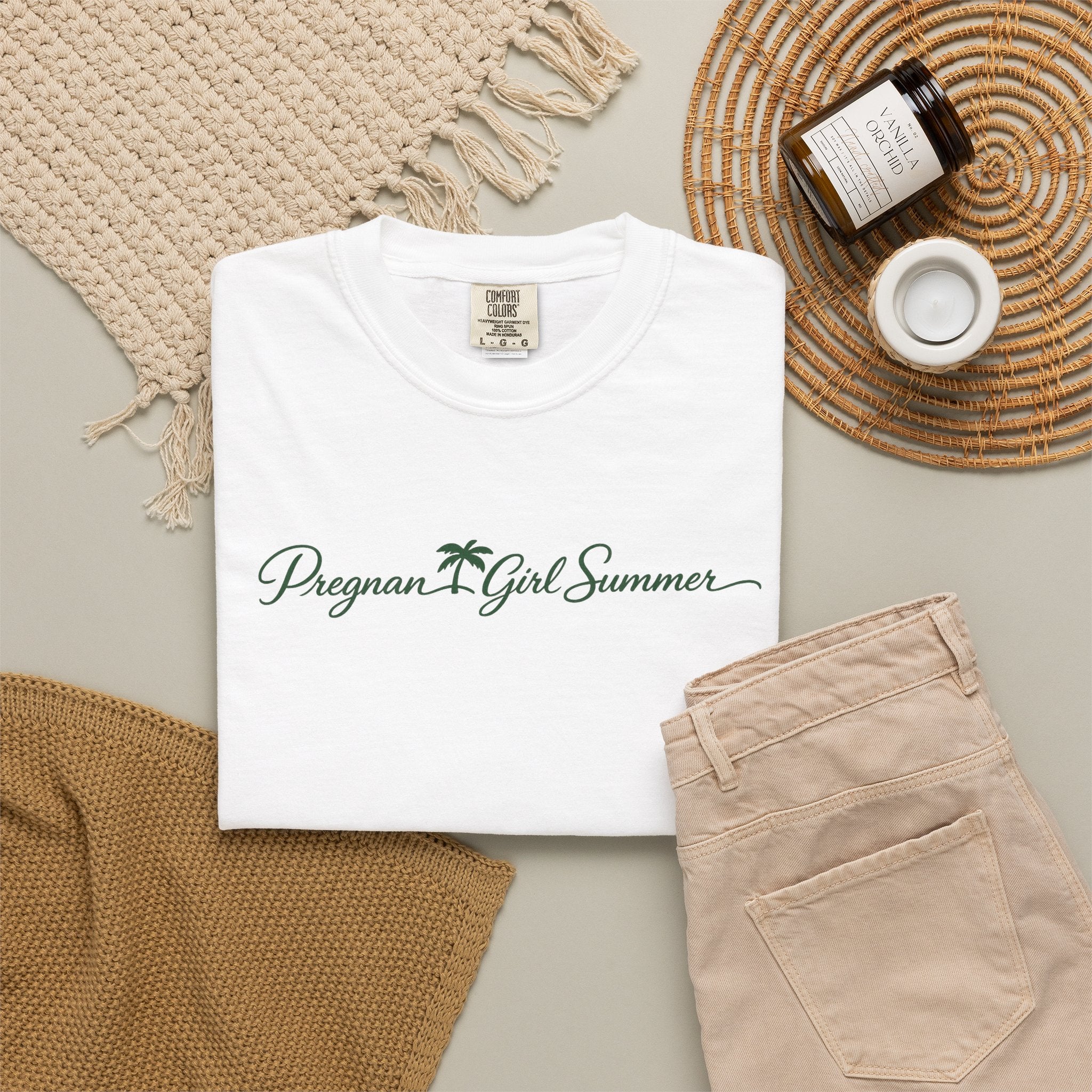 Pregnant Girl Summer Beach Shirt | Trendy Pregnancy Summer Tee | Cute Mama Vacation T-Shirt | Beachy Mom Graphic Tee | Palm Script Maternity Tee
