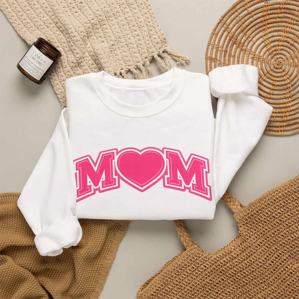 Pink MOM Heart Sweatshirt |  Mom Crewneck | Trendy Mother's Day Sweatshirt | Cute Pink Graphic Pullover | Gift for Mom