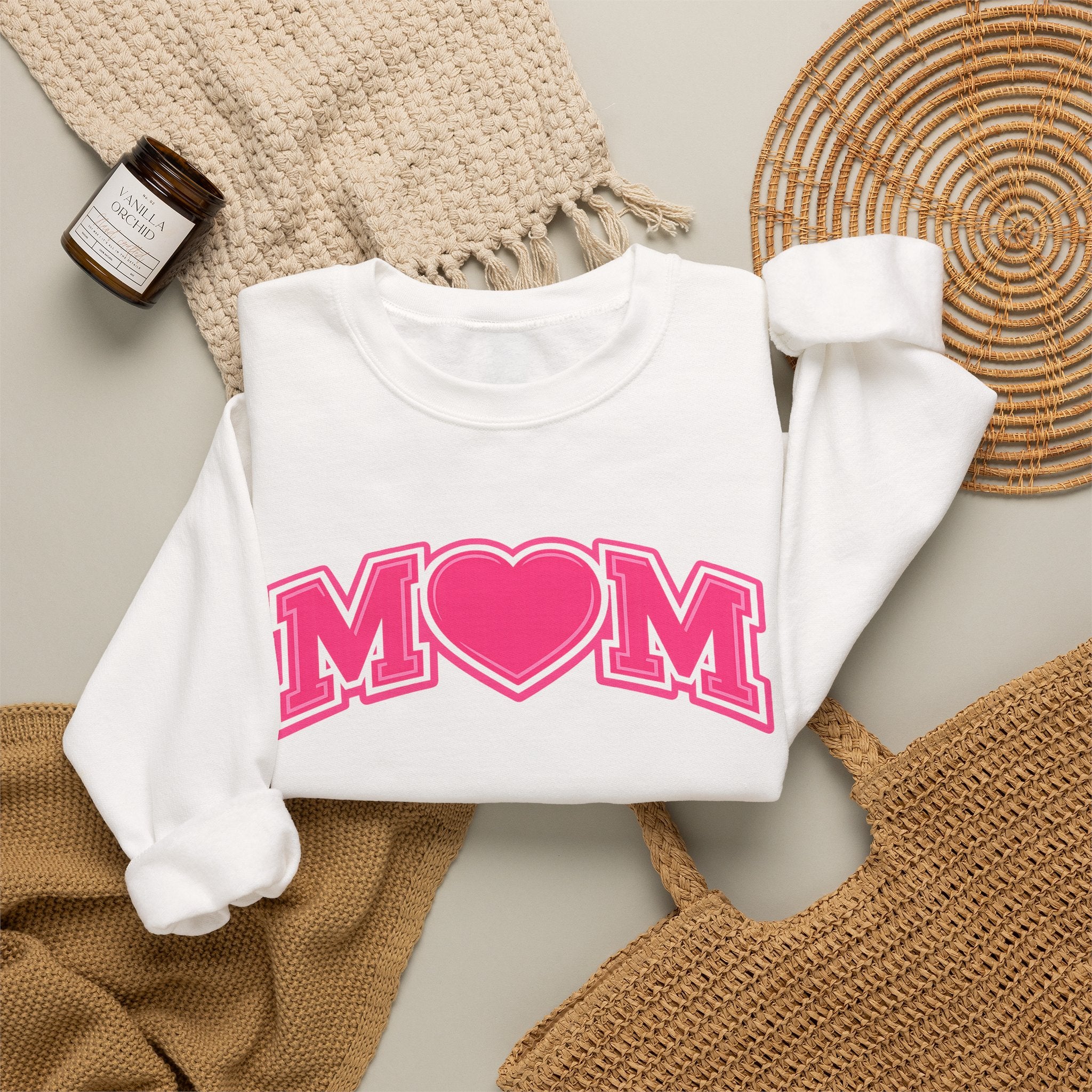 Pink MOM Heart Sweatshirt |  Mom Crewneck | Trendy Mother's Day Sweatshirt | Cute Pink Graphic Pullover | Gift for Mom