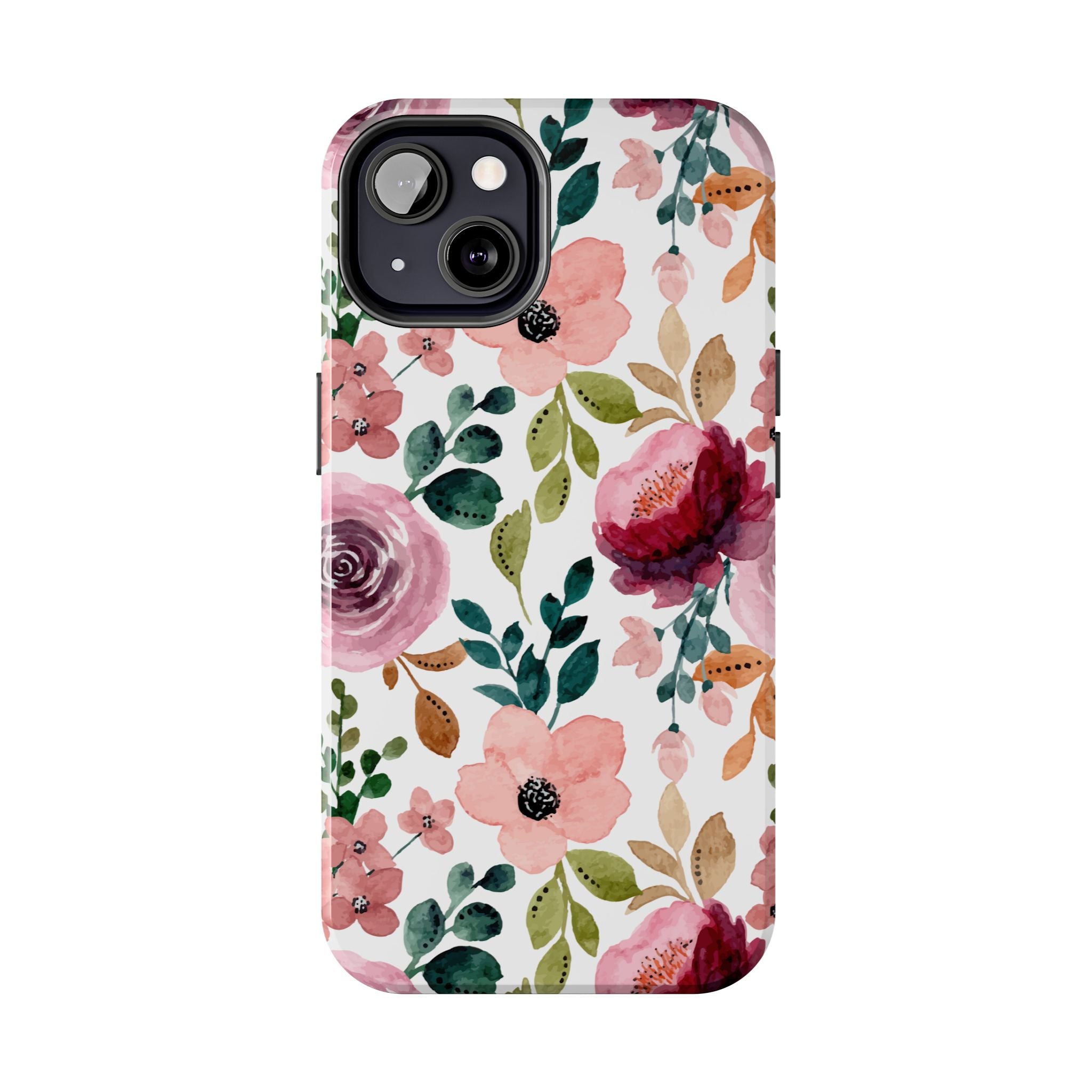 Floral Watercolor Phone Case for iPhone & Samsung | Pink Cottagecore Tough Case | Shockproof Protective Cute Floral Cover | Samsung Phone Cover