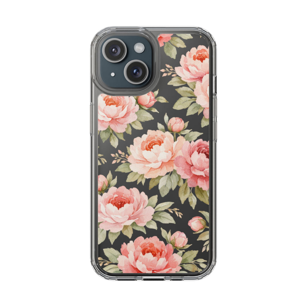 Peony Clear Phone Case | Elegant Floral Clear Phone Case for iPhone & Samsung | Pink Peony Aesthetic Glossy Protective Cover