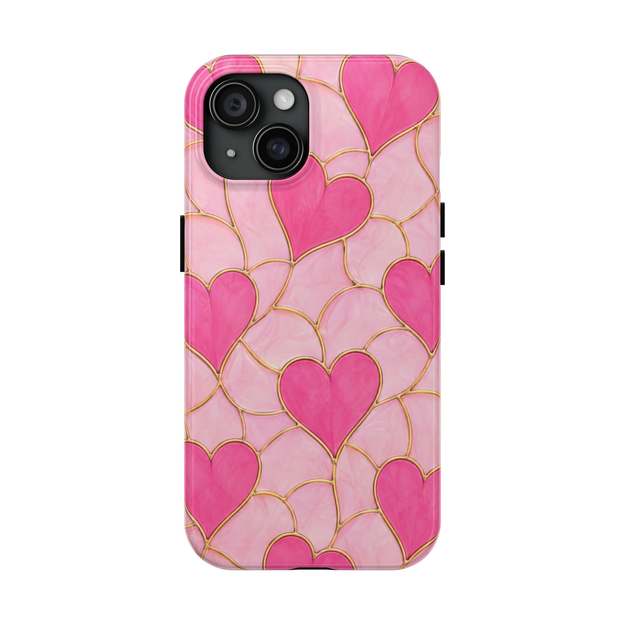 Pink Heart Faux Stained Glass Phone Case | Cute Valentine’s Day iPhone & Samsung Case | Girly Pink Hearts Aesthetic Protective Cover