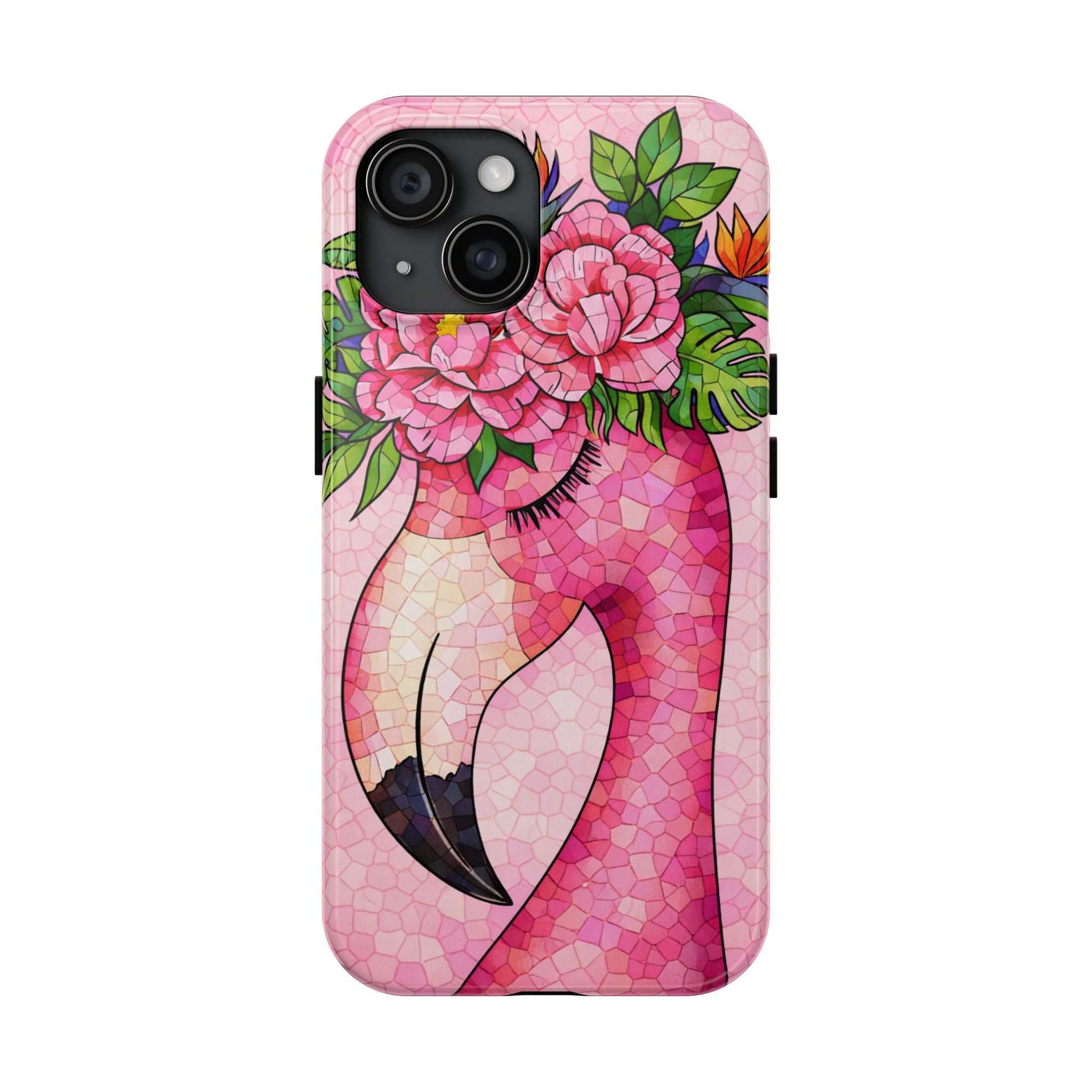 Pink Flamingo Mosaic Phone Case | Tropical Miami Vibes Floral Tough Case for iPhone | Pink Floral Tough Phone Case | Durable Mosaic iPhone Case