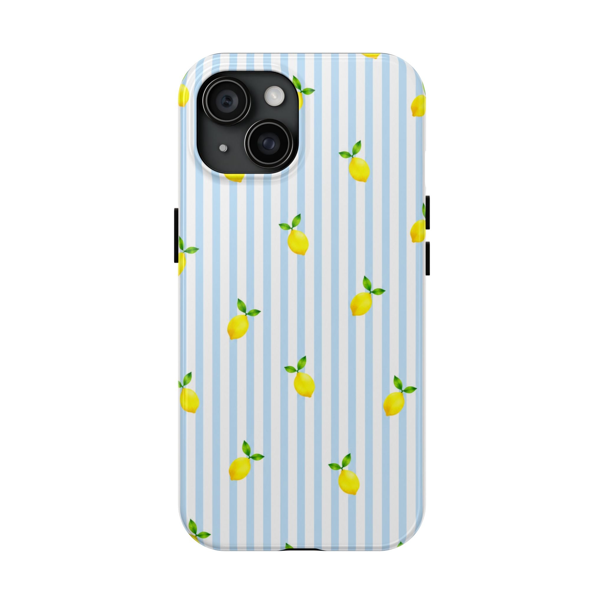 Lemon Blue Stripe Phone Case | Cute Summer Citrus iPhone & Samsung Case | Aesthetic Coastal Protective Cover | Gift for Her