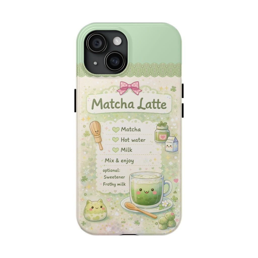 Cute Matcha Latte Phone Case for iPhone & Samsung Galaxy | Kawaii Aesthetic Tough Protective Case with Glossy Finish | Cute Kawaii Recipe Phone Case