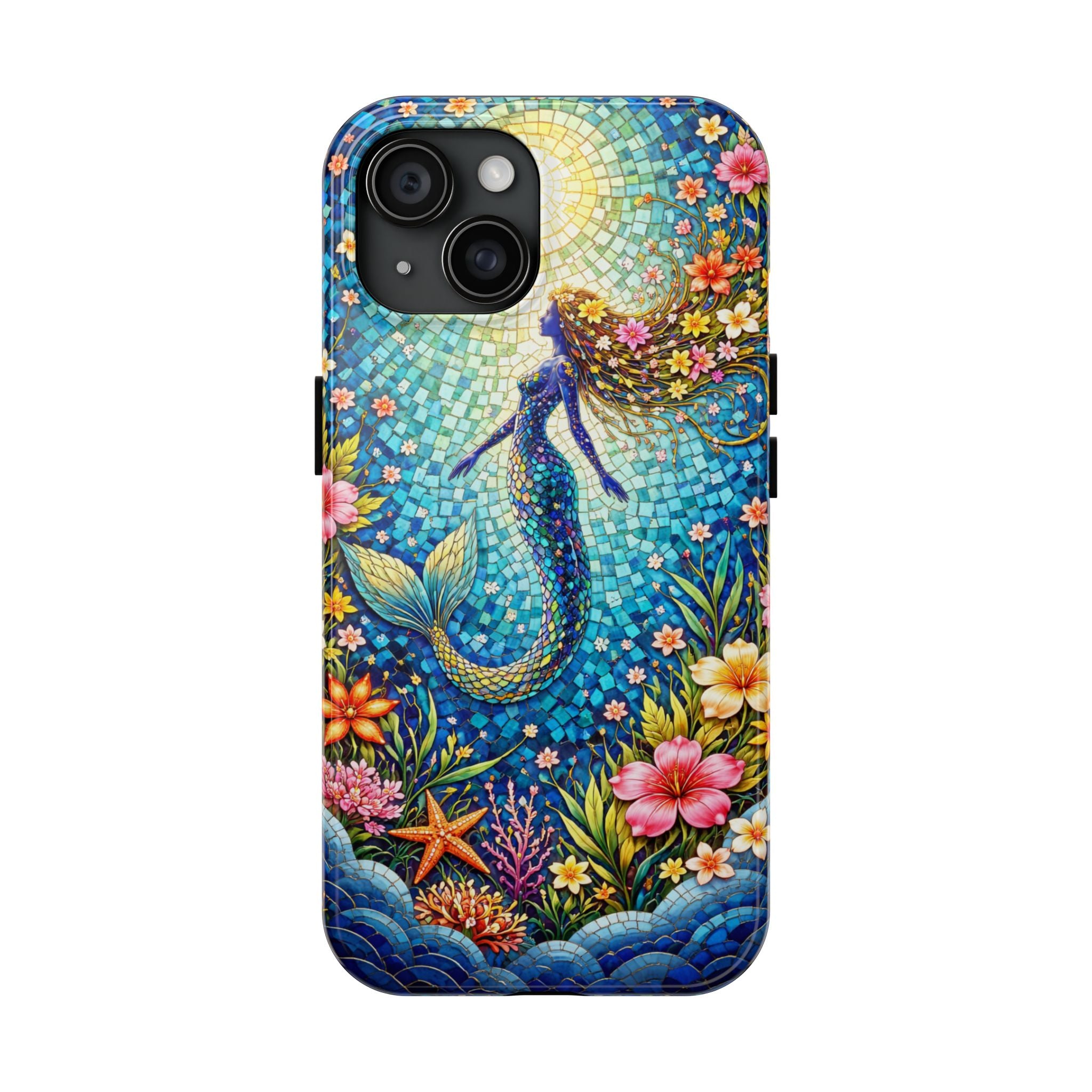 Mermaid Mosaic Phone Case | Coastal Ocean Floral Tough Case | Beach Lover iPhone & Samsung Cover | Tropical Mermaid Aesthetic Gift