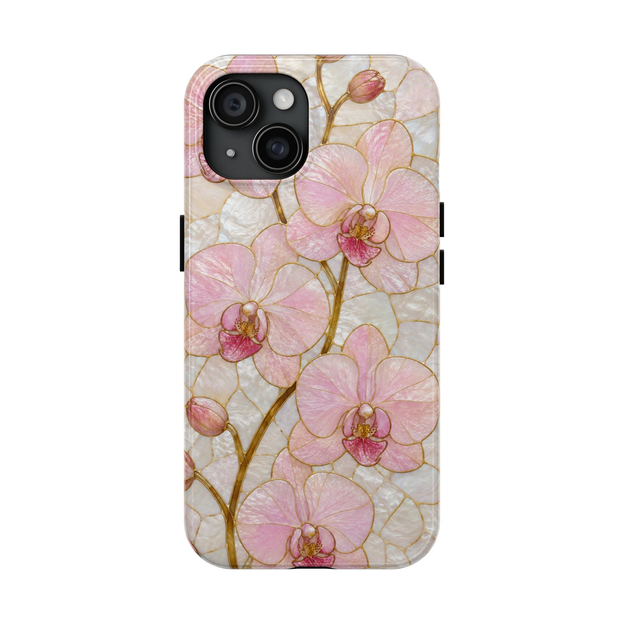 Pink Orchid Stained Glass Tough Phone Case |  Floral Glossy Protective Cover for iPhone & Samsung Galaxy | Tough Phone Case | Floral Protective iPhone Cover