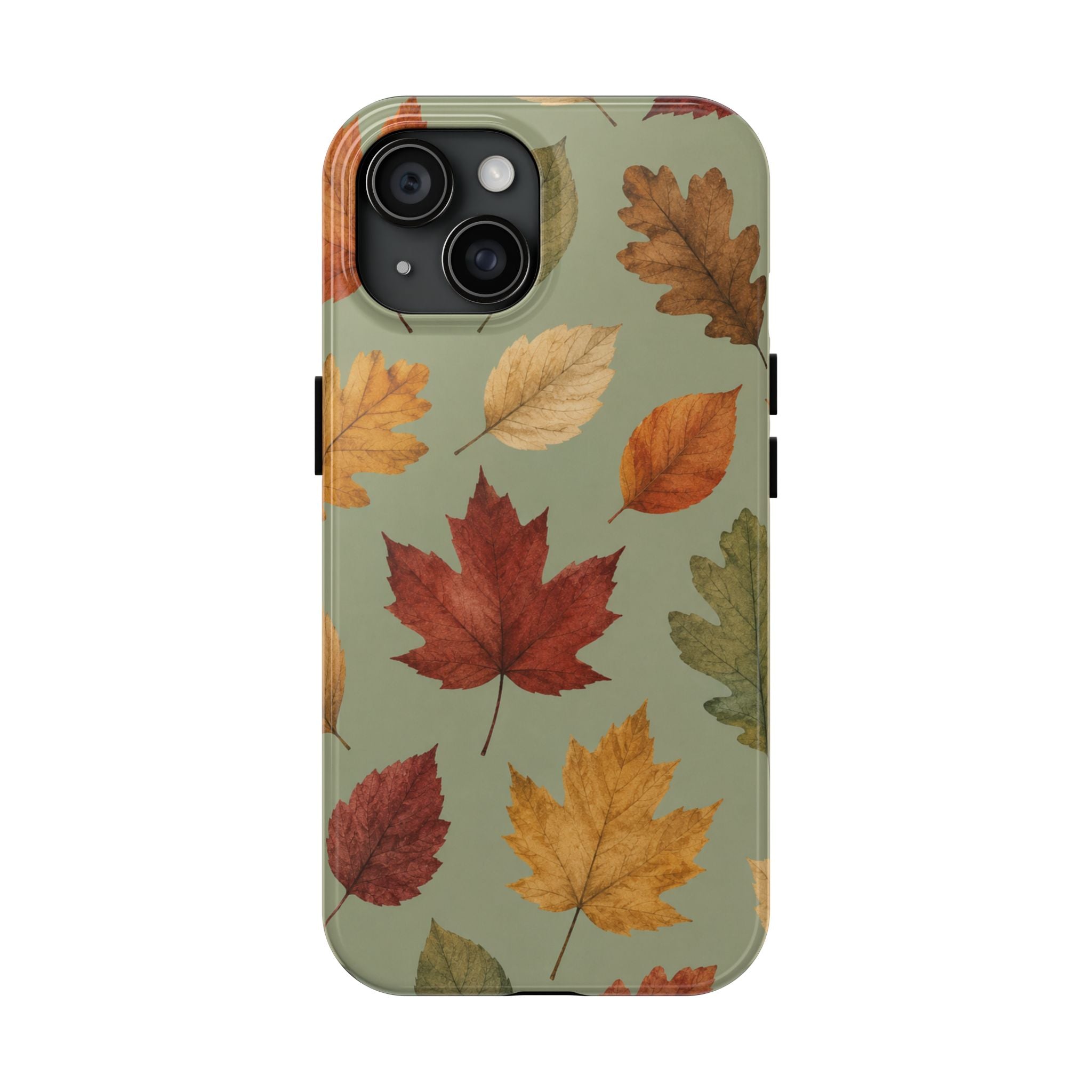 Autumn Leaves Phone Case | Sage Green Fall Aesthetic iPhone & Samsung Case | Cute Cozy Maple Leaf Protective Cover | Thanksgiving Gift