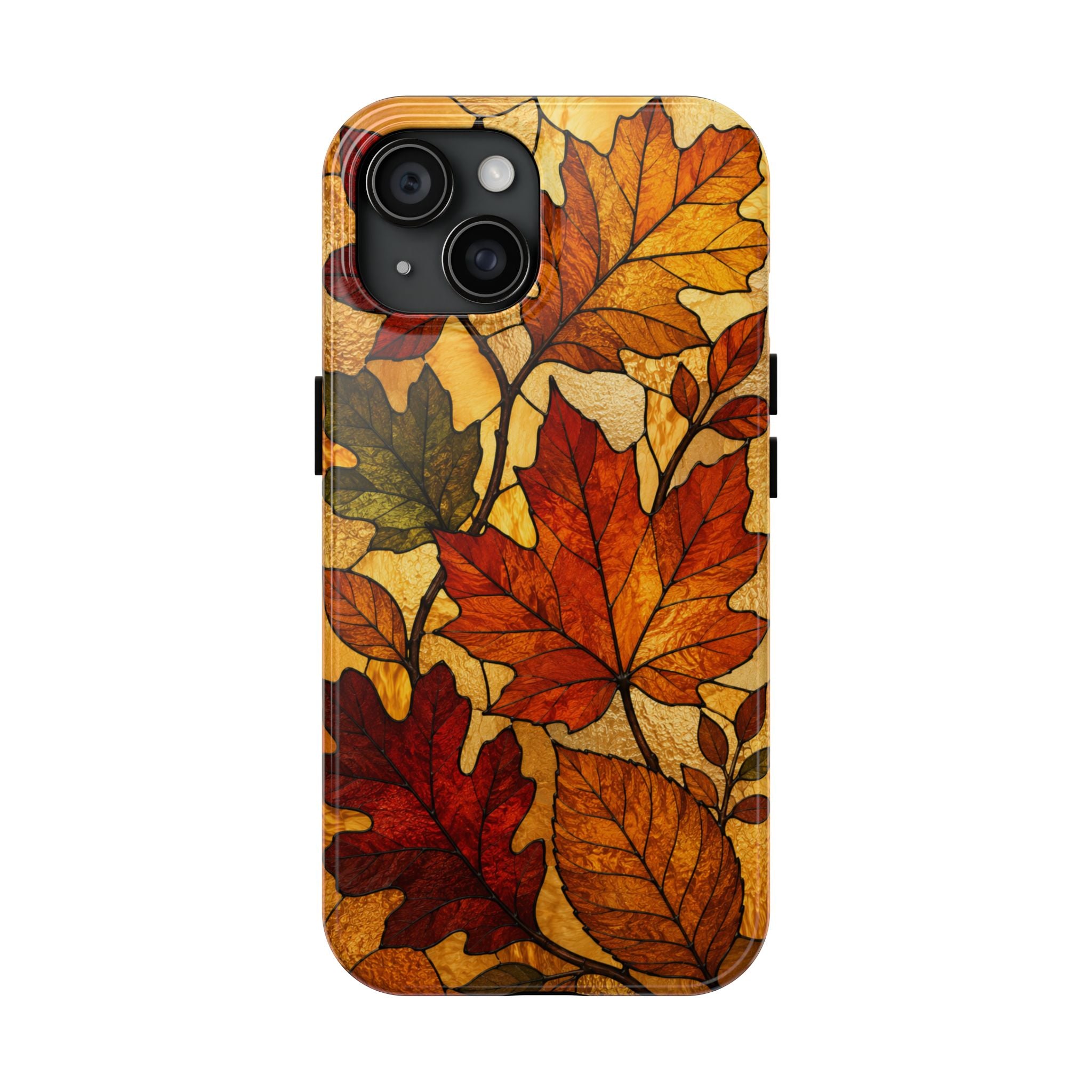Autumn Leaves Phone Case | Stained Glass Fall Foliage Tough Case for iPhone & Samsung | Cozy Fall Aesthetic Protective Cover