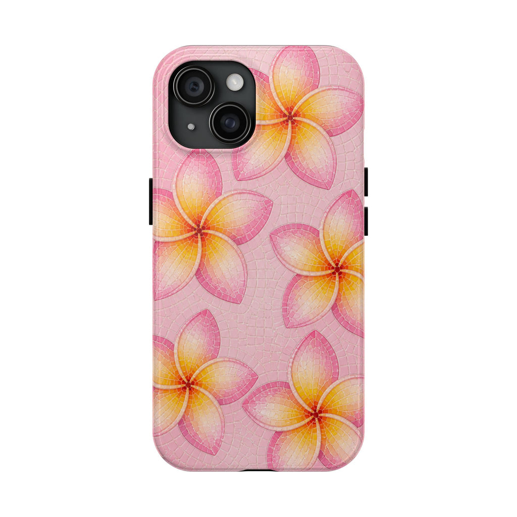 Pink Plumeria Stained Glass Phone Case | Tropical Floral Mosaic iPhone 17 case | Cute Aesthetic Tough Case for iPhone & Samsung