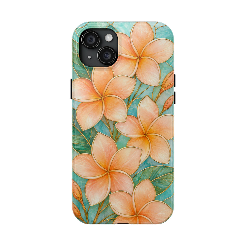 Tropical Plumeria Phone Case | Peach Floral Summer iPhone Case | Aesthetic Beachy Protective Case | Cute Coastal Floral Cover | Floral Protective Cover