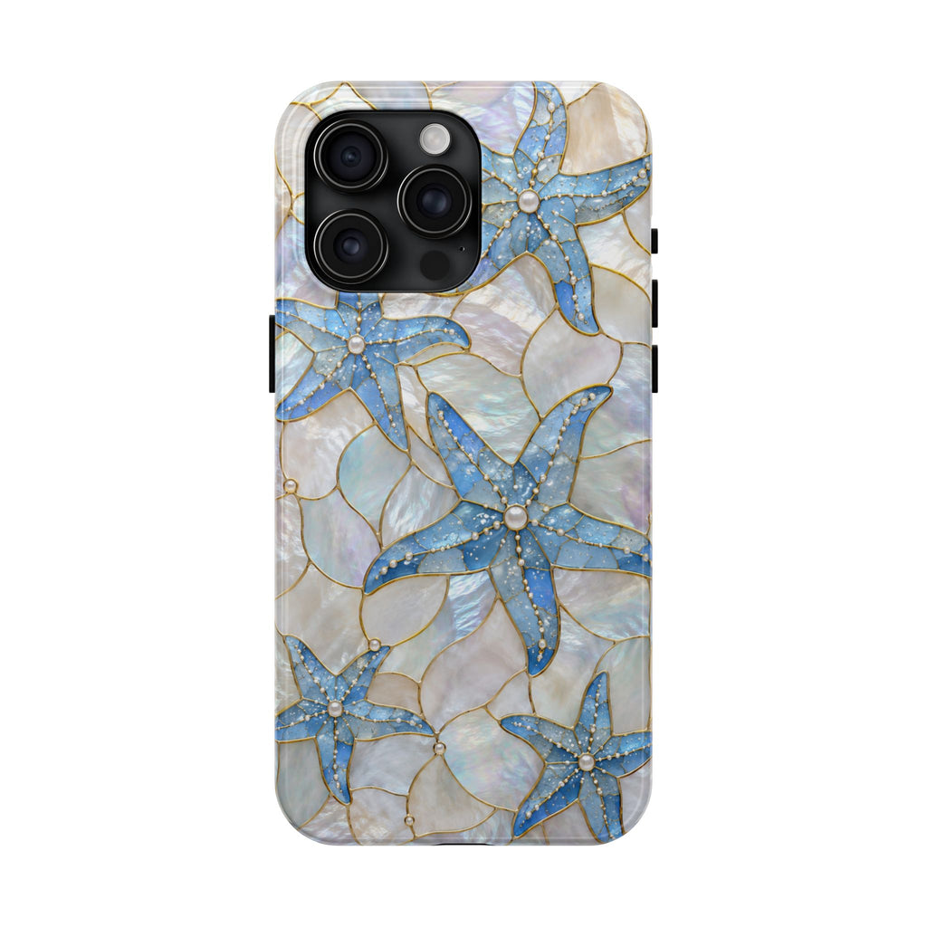 Blue Starfish Faux Stained Glass Phone Case | Coastal Aesthetic iPhone & Samsung Case | Beachy Ocean Case | Mosaic Coastal Protective Phone Cover