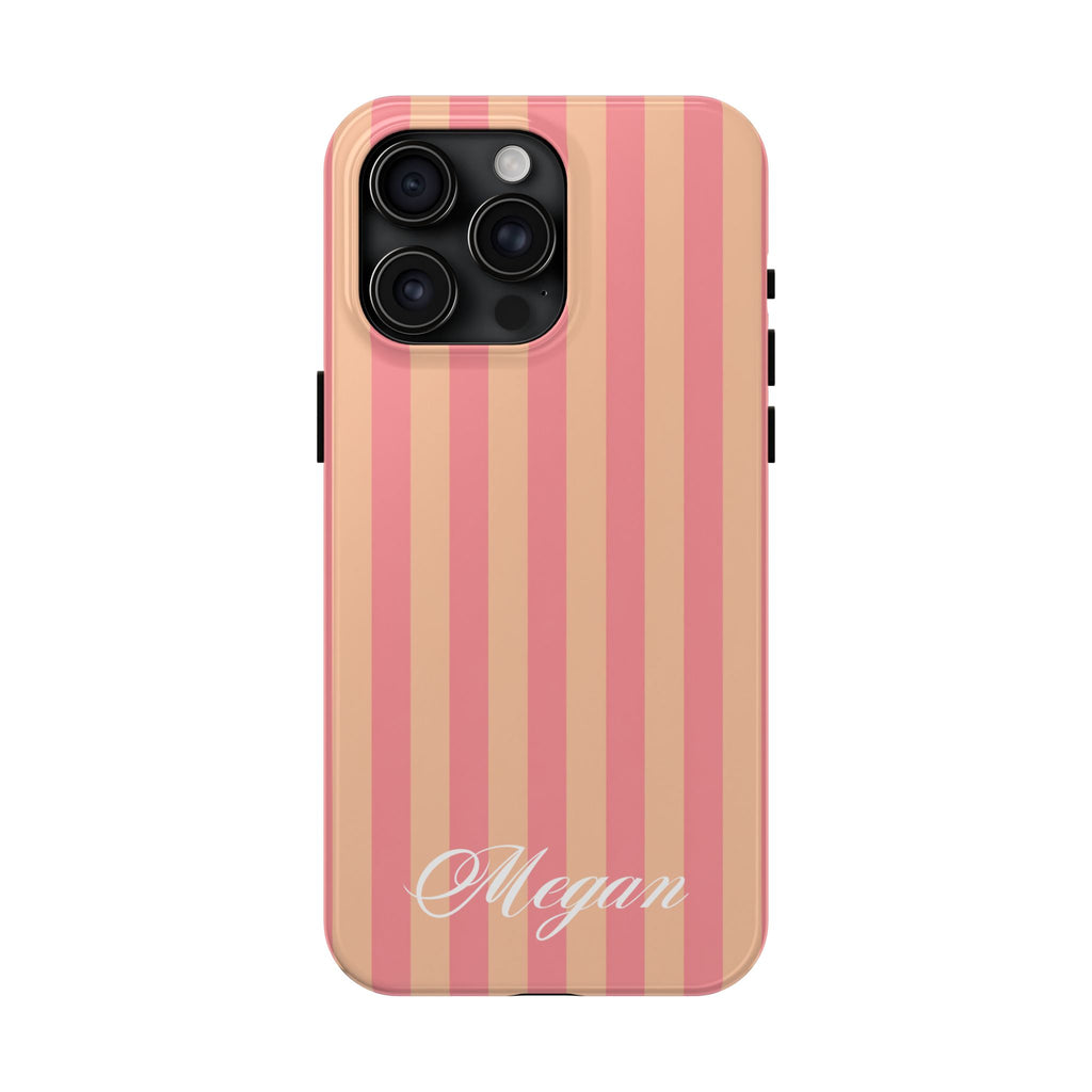 Personalized Pink & Peach Striped Phone Case | Custom Name iPhone & Samsung Case | Cute Preppy Aesthetic Protective Cover