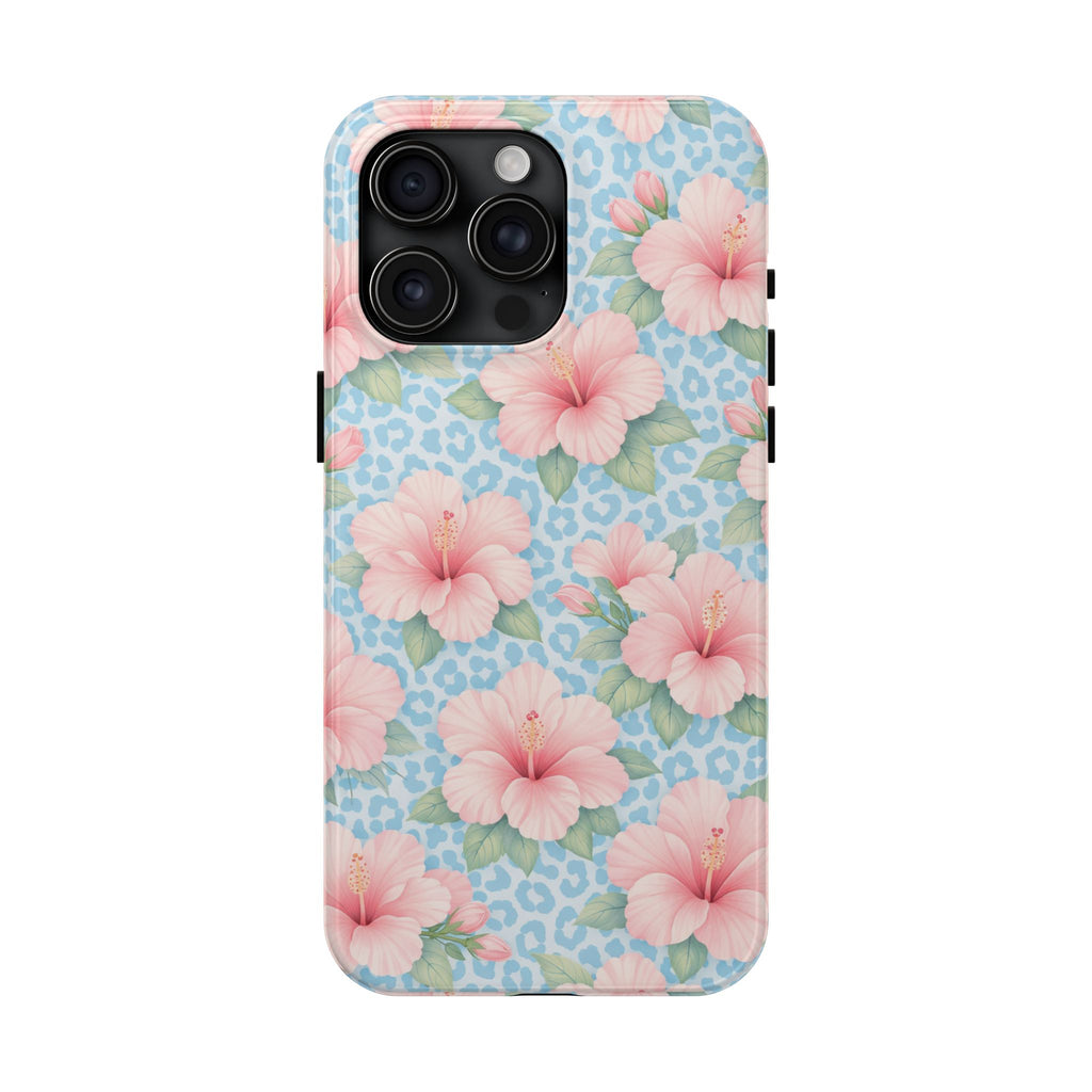 Tropical Hibiscus Phone Case | Pastel Floral Leopard Print iPhone 17 16 15 14 13 12 11 Case | Tough Protective Case for iPhone & Samsung