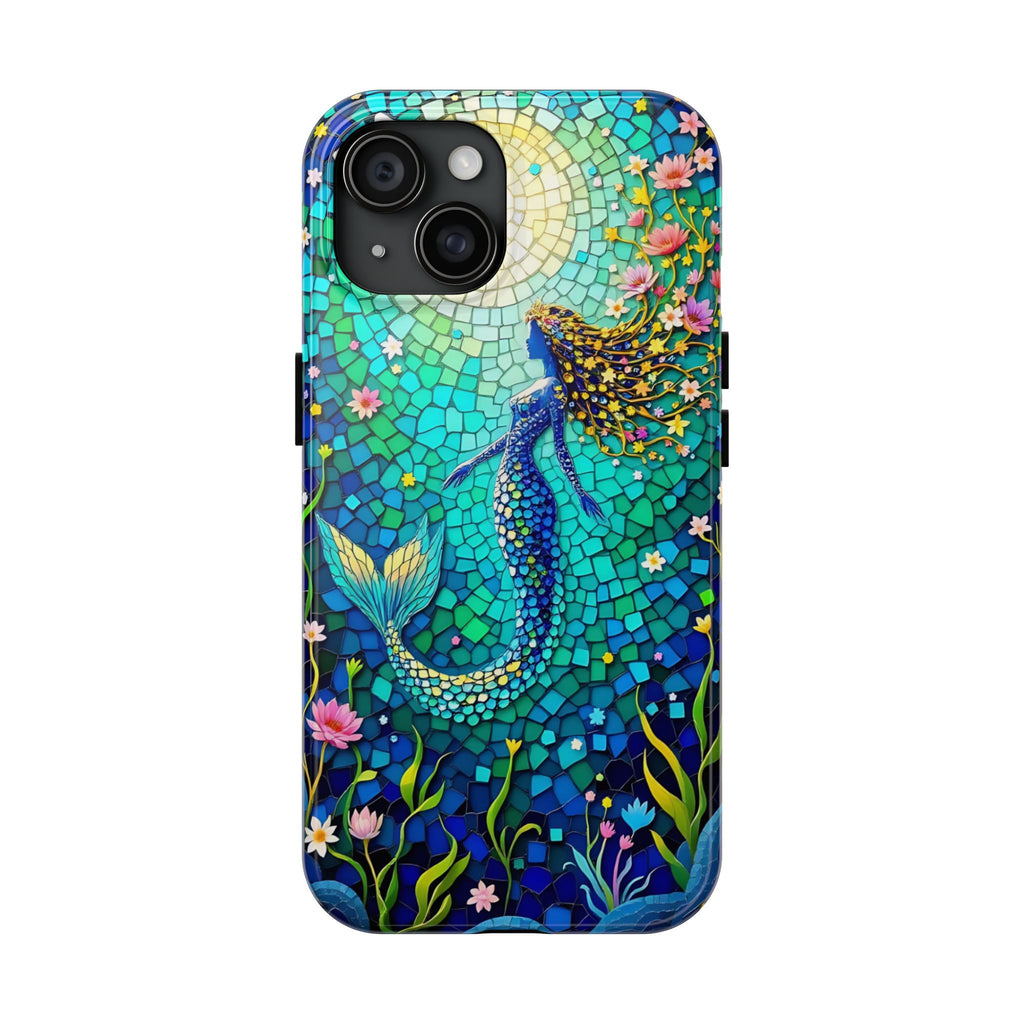 Mosaic Mermaid Phone Case | Ocean Beach Aesthetic iPhone Case | Coastal Sea Glass Samsung Galaxy Case