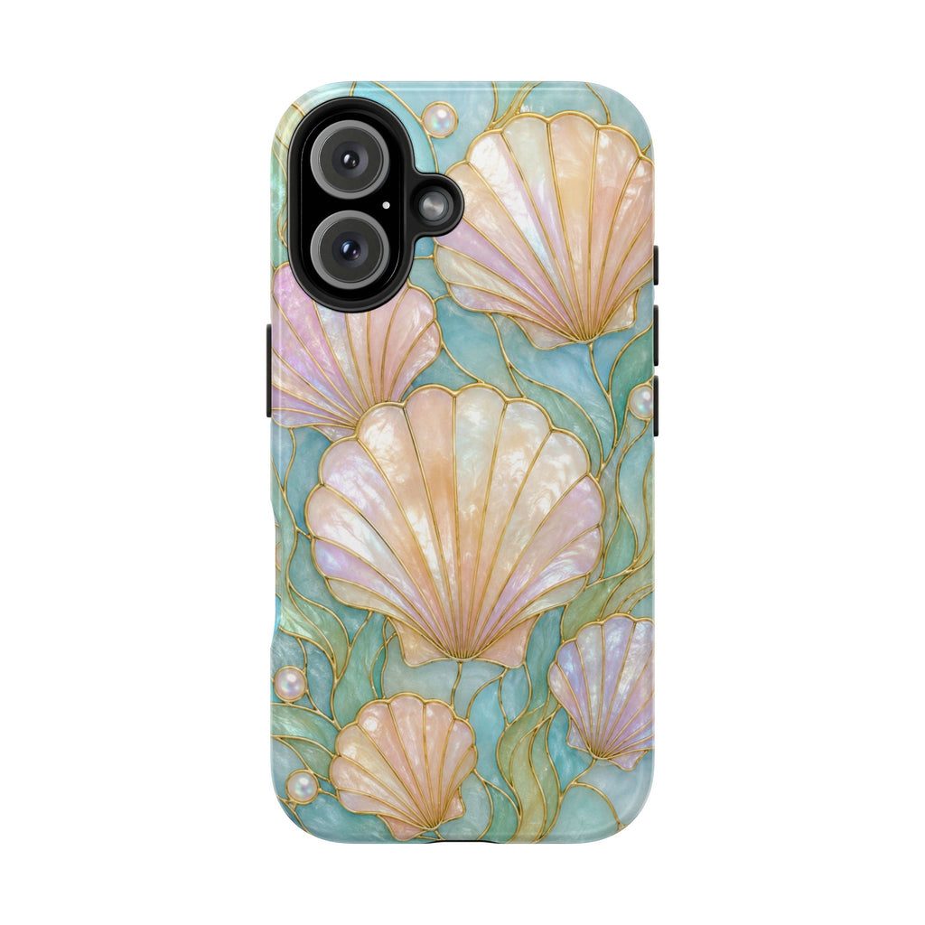 Pastel Seashell Phone Case | Faux Stained Glass Ocean Aesthetic Case for iPhone & Samsung | Cute Beachy Coastal Cover | Ocean Beach Vibes