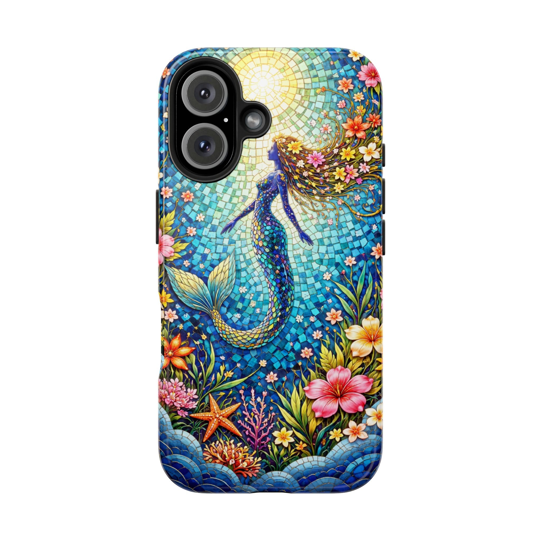 Mermaid Mosaic Phone Case | Coastal Ocean Floral Tough Case | Beach Lover iPhone & Samsung Cover | Tropical Mermaid Aesthetic Gift