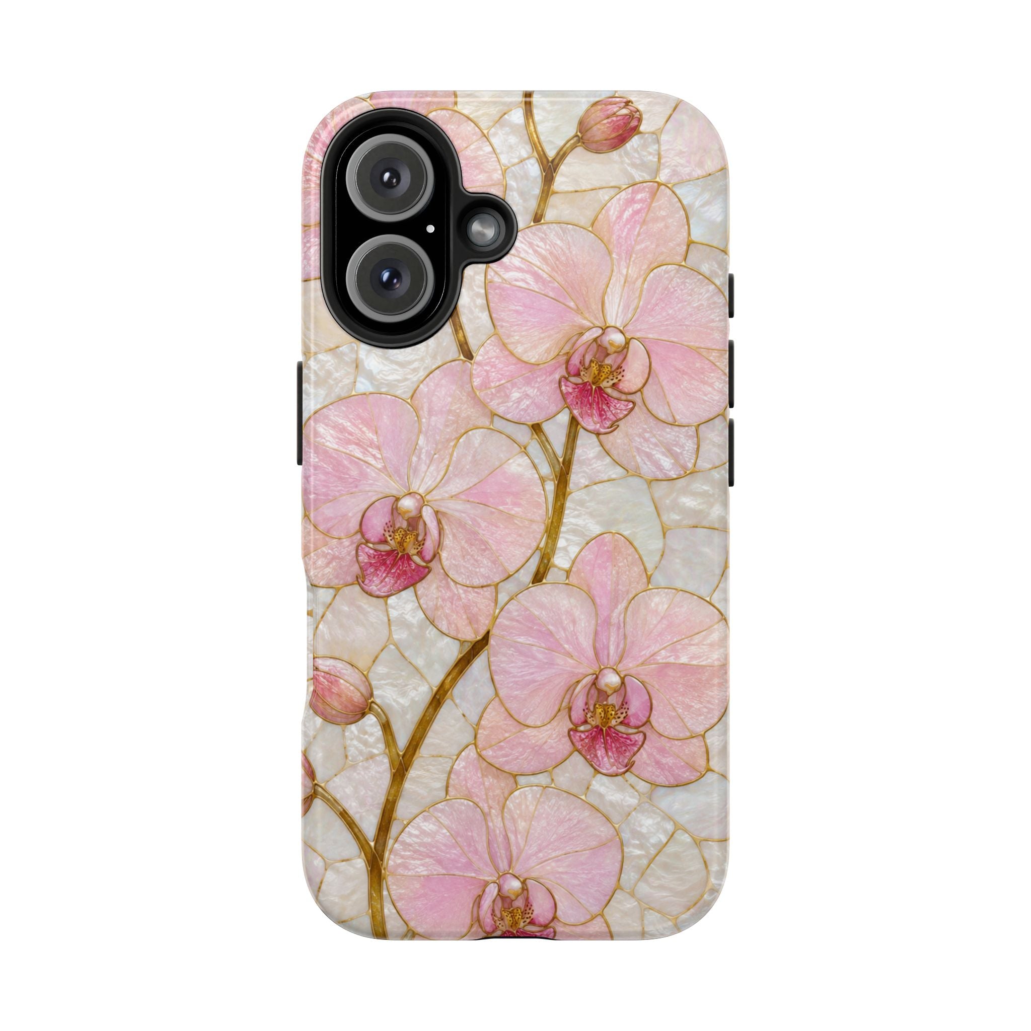 Pink Orchid Stained Glass Tough Phone Case |  Floral Glossy Protective Cover for iPhone & Samsung Galaxy | Tough Phone Case | Floral Protective iPhone Cover