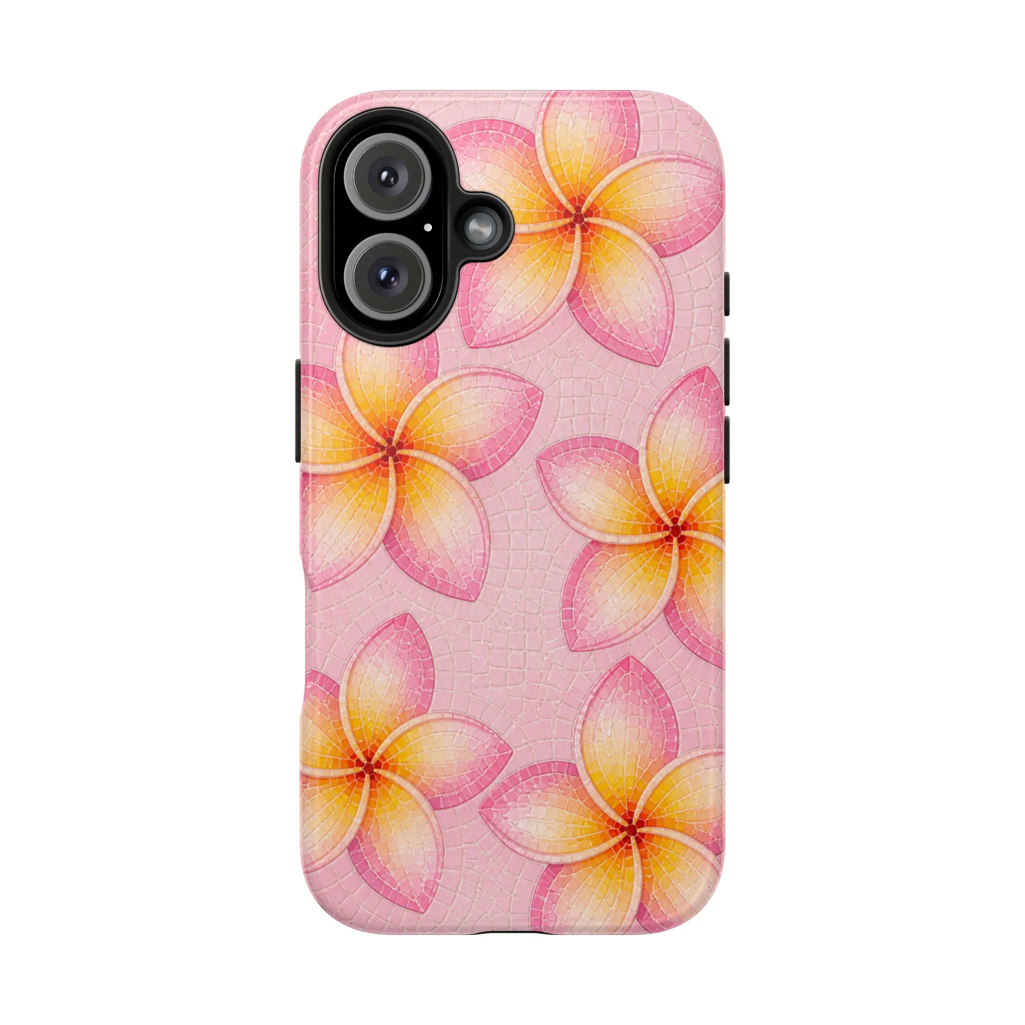 Pink Plumeria Stained Glass Phone Case | Tropical Floral Mosaic iPhone 17 case | Cute Aesthetic Tough Case for iPhone & Samsung