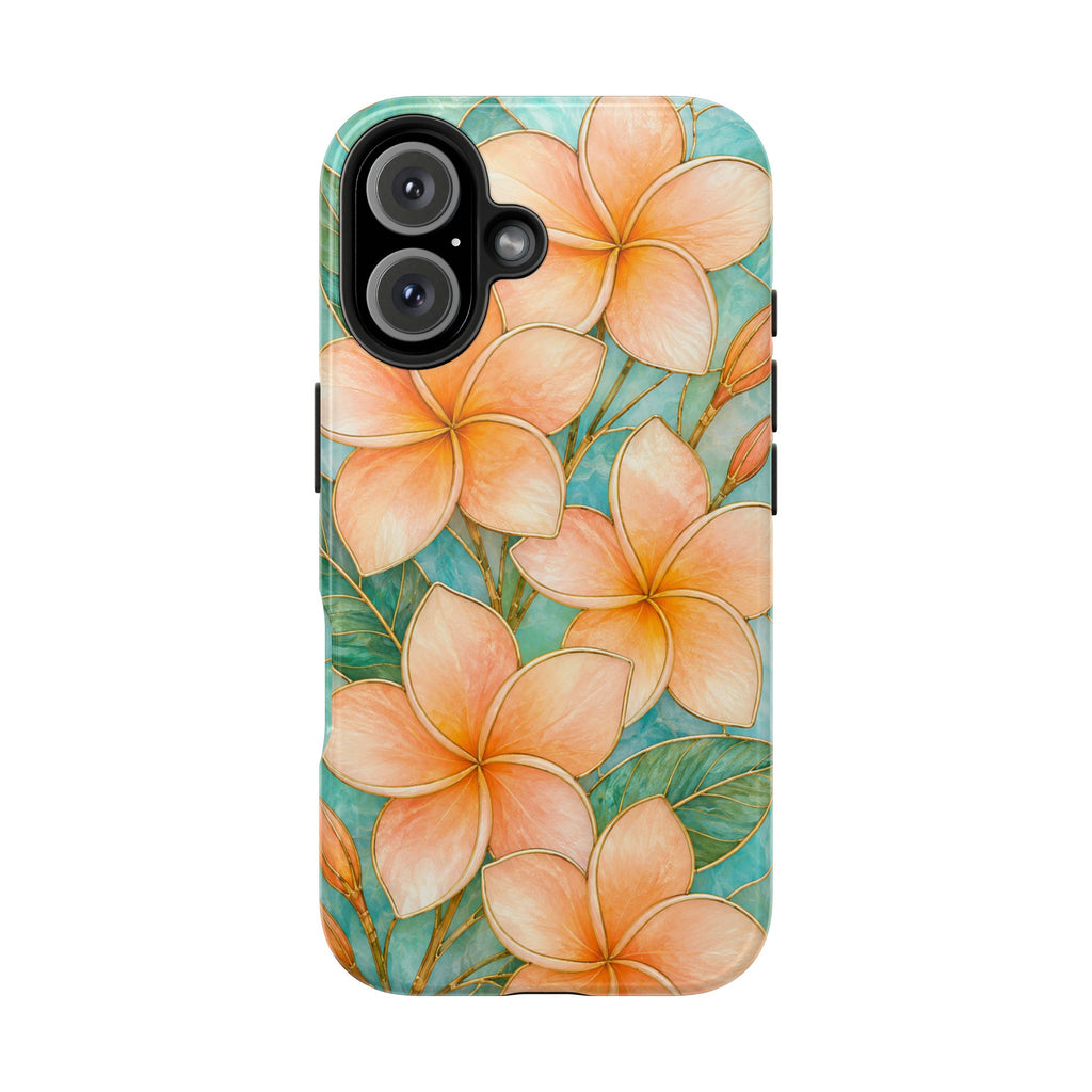 Tropical Plumeria Phone Case | Peach Floral Summer iPhone Case | Aesthetic Beachy Protective Case | Cute Coastal Floral Cover | Floral Protective Cover