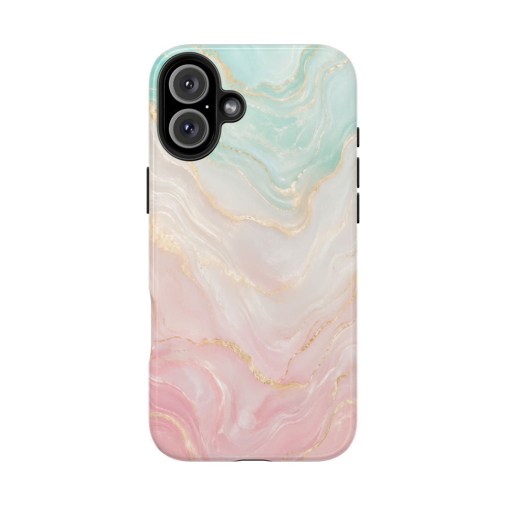 Pastel Marble Phone Case | Mint Green & Blush Pink Gold Vein Case | Aesthetic Tough Protective Case for iPhone & Samsung | iPhone Cover