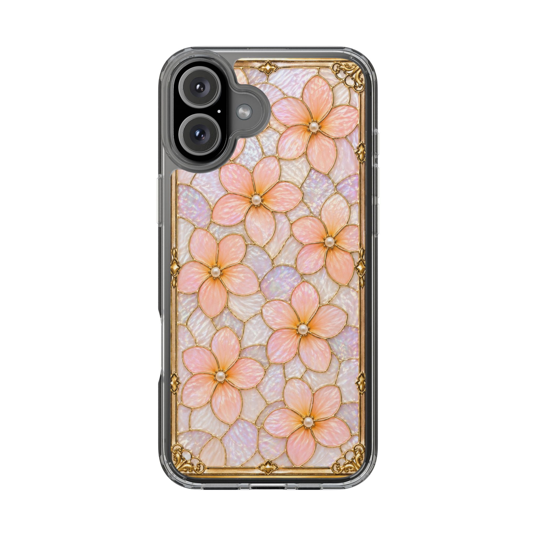 Luxury Pastel Plumeria Clear Phone Case | Stained Glass Floral iPhone Case | Shockproof Slim Transparent Cover