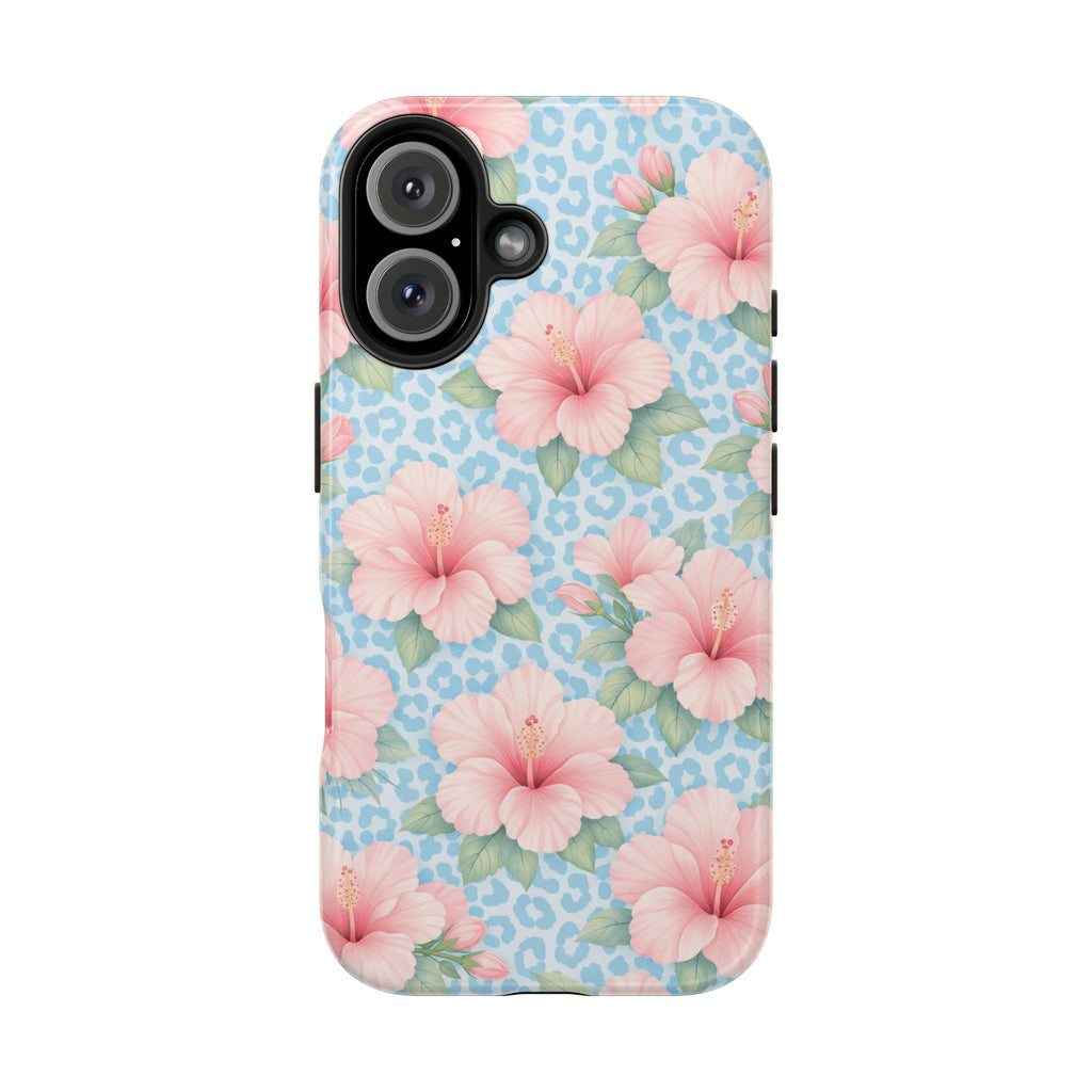 Tropical Hibiscus Phone Case | Pastel Floral Leopard Print iPhone 17 16 15 14 13 12 11 Case | Tough Protective Case for iPhone & Samsung