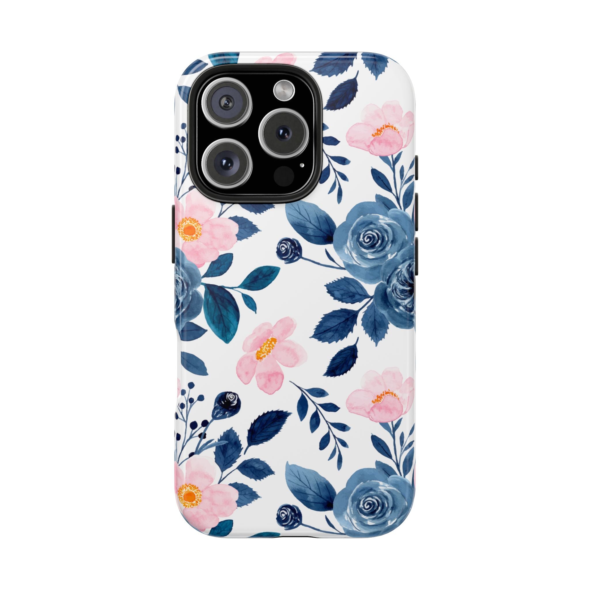 Blue Floral Phone Case for iPhone & Samsung | Cute Watercolor Rose Tough Case | Aesthetic Girly Protective Cover
