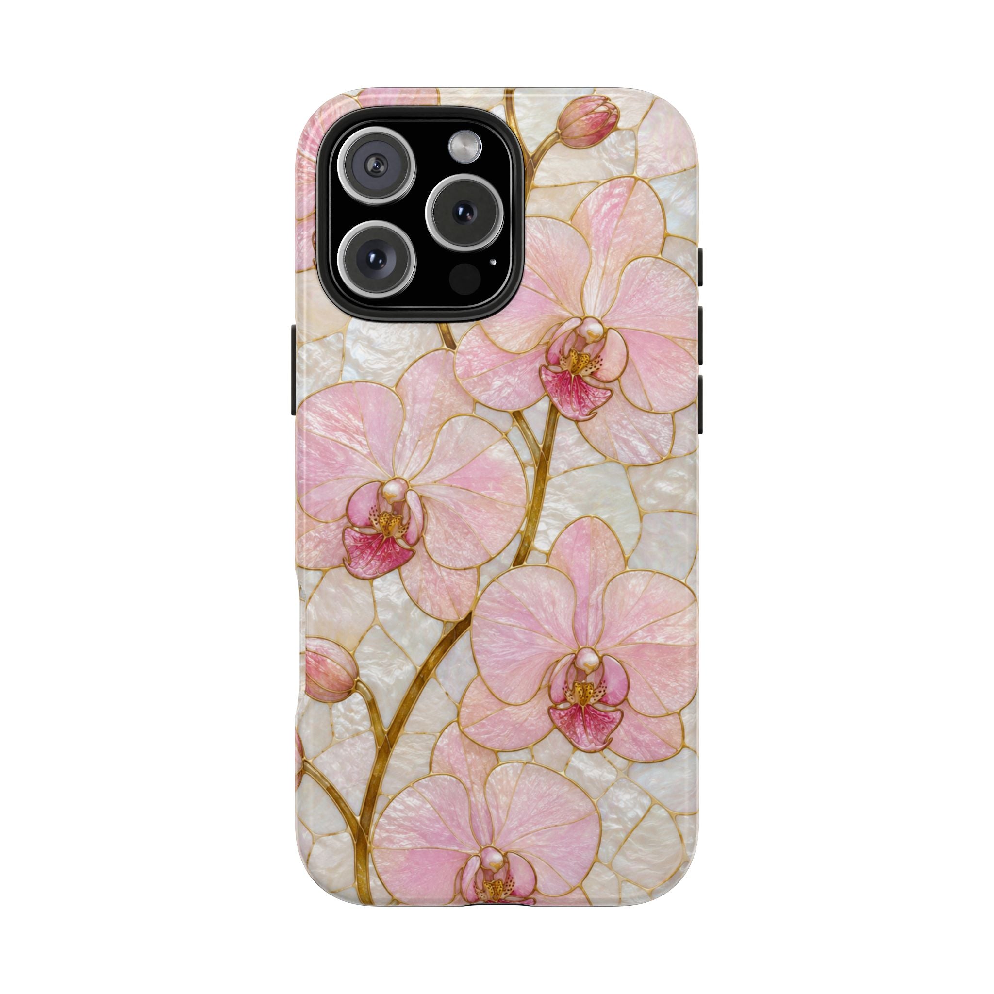 Pink Orchid Stained Glass Tough Phone Case |  Floral Glossy Protective Cover for iPhone & Samsung Galaxy | Tough Phone Case | Floral Protective iPhone Cover