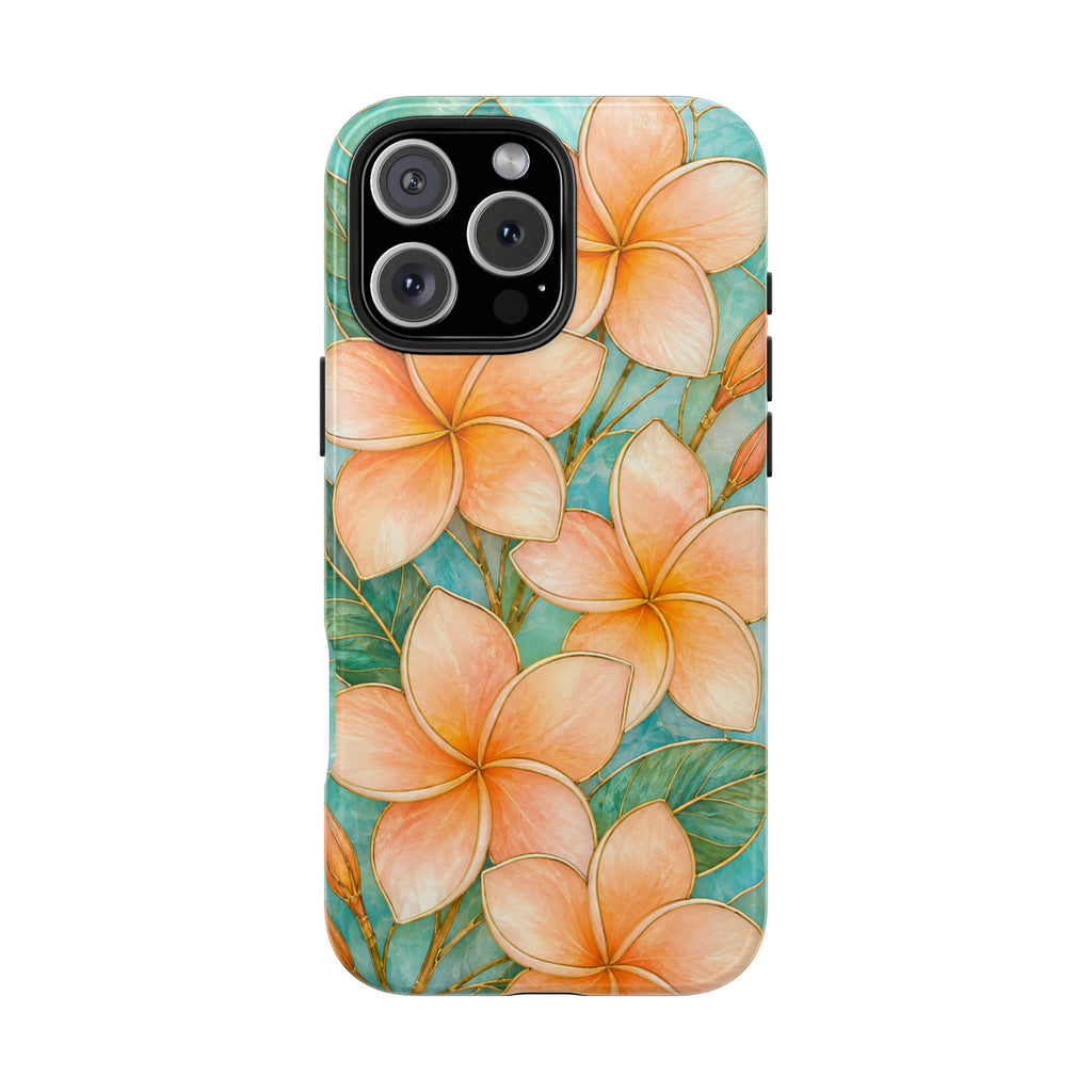 Tropical Plumeria Phone Case | Peach Floral Summer iPhone Case | Aesthetic Beachy Protective Case | Cute Coastal Floral Cover | Floral Protective Cover