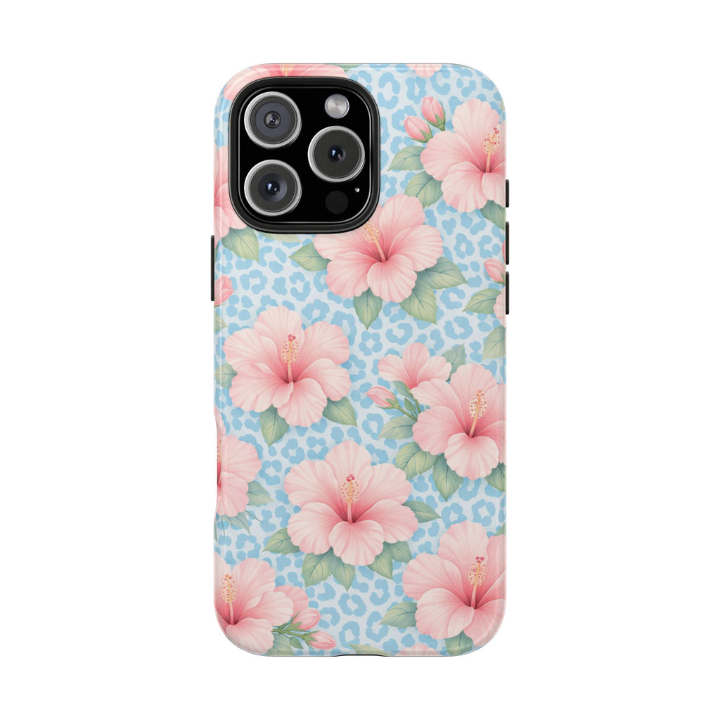 Tropical Hibiscus Phone Case | Pastel Floral Leopard Print iPhone 17 16 15 14 13 12 11 Case | Tough Protective Case for iPhone & Samsung