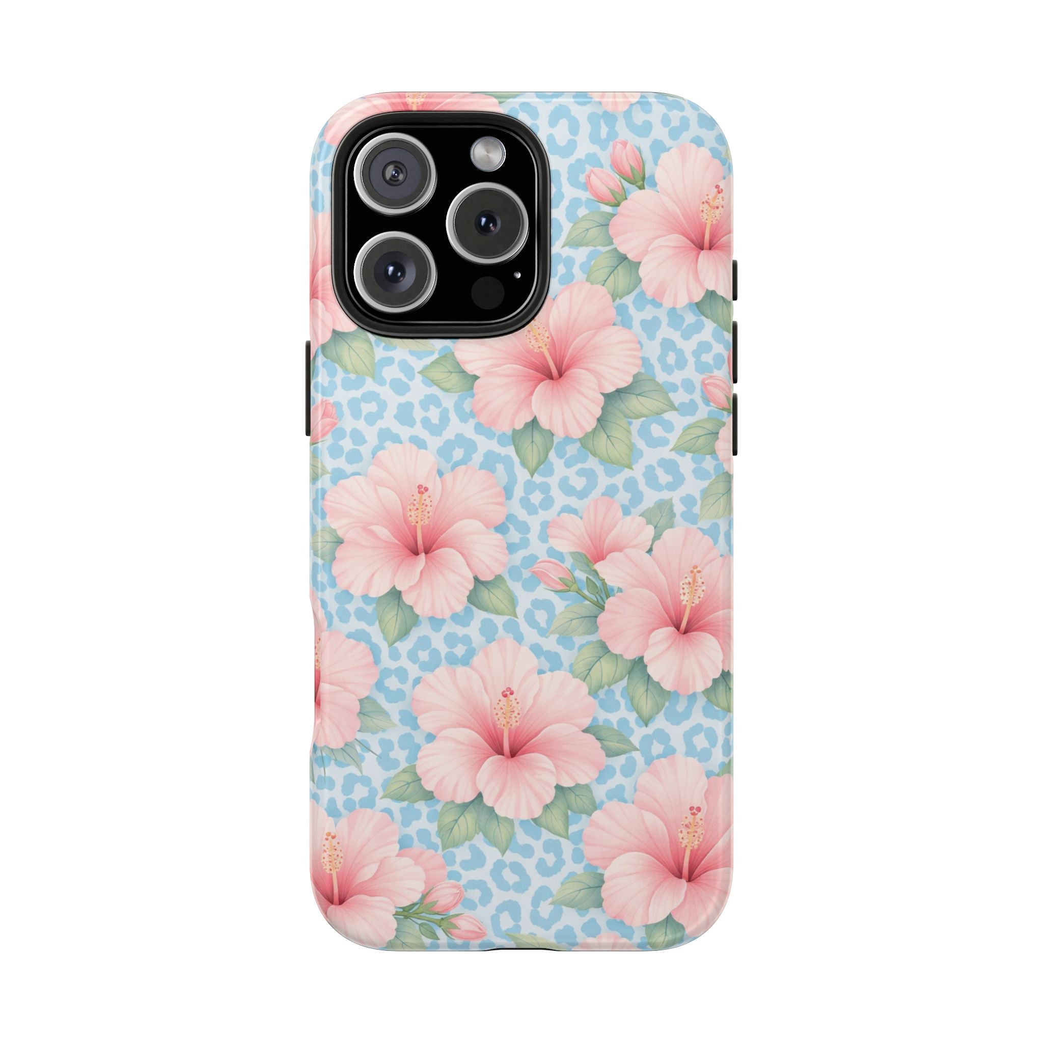 Tropical Hibiscus Phone Case | Pastel Floral Leopard Print iPhone 17 16 15 14 13 12 11 Case | Tough Protective Case for iPhone & Samsung