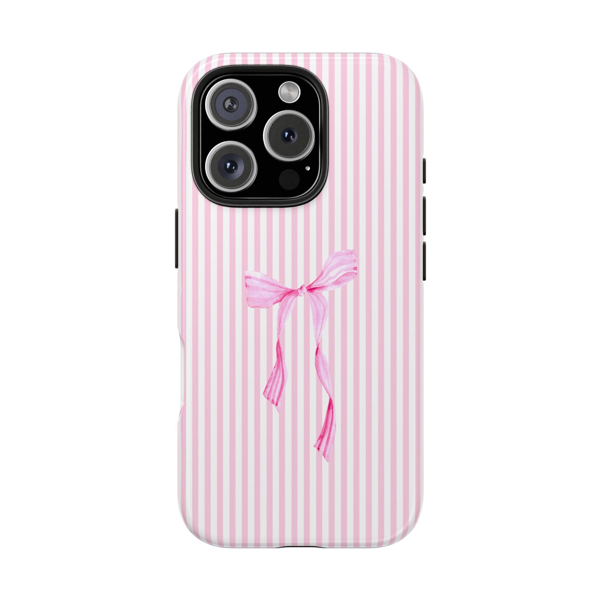 Pink Coquette Bow Phone Case | Cute Pink Stripe Aesthetic iPhone & Samsung Case | Feminine Girly Protective Phone Cover