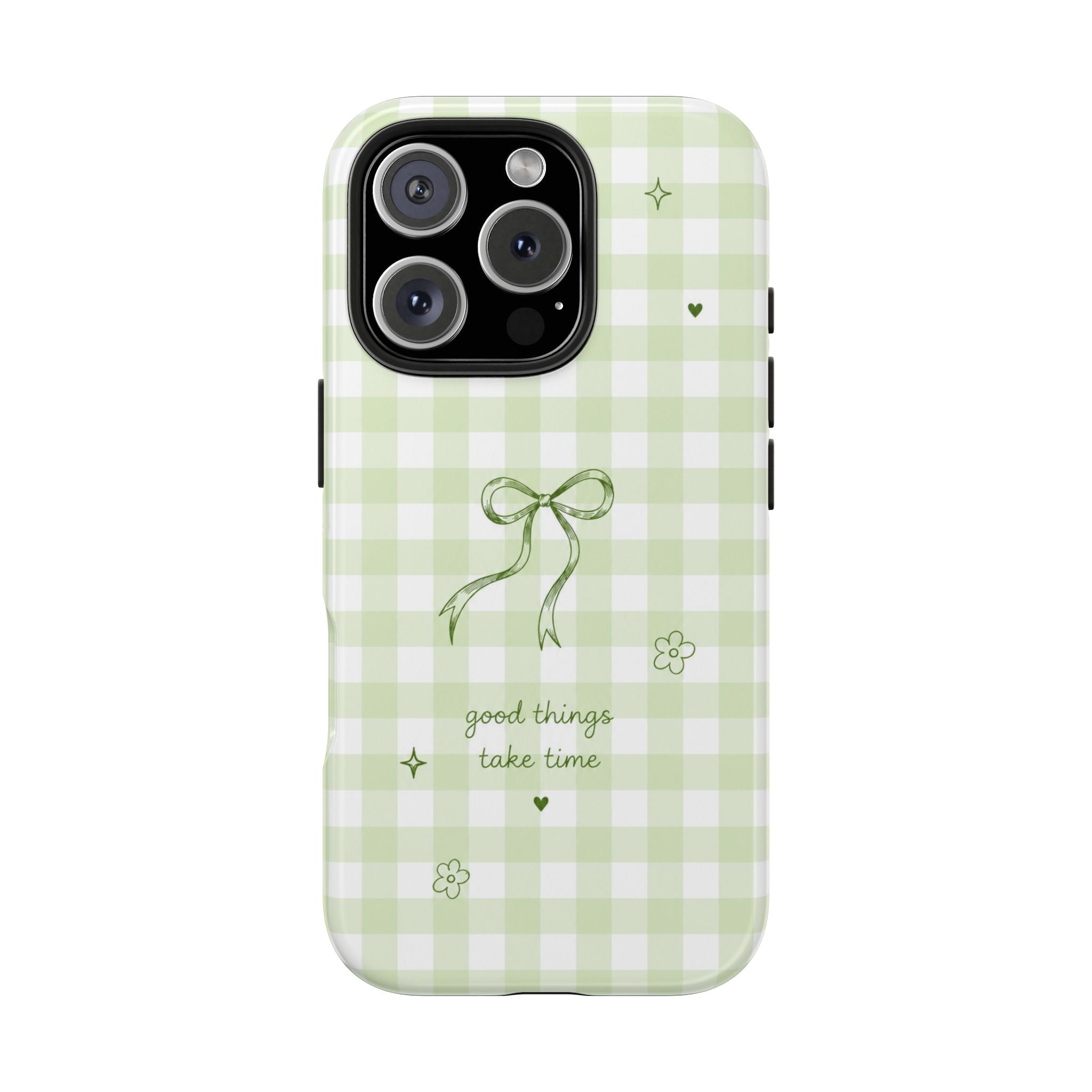 Sage Green Gingham Bow Phone Case | Cute Coquette Aesthetic iPhone & Samsung Galaxy Case | Protective Cover | Cute Bow Aesthetic Tough Case