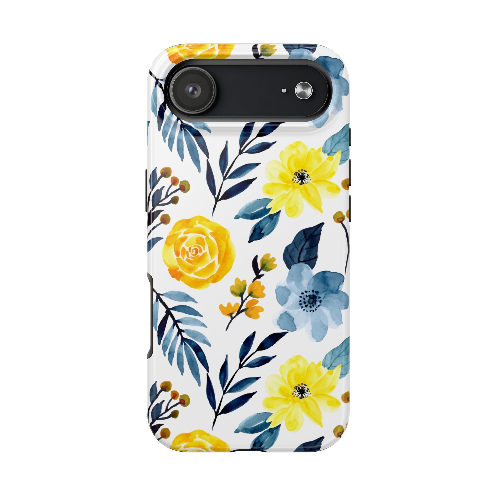 Yellow & Blue Watercolor Floral Phone Case | Cottagecore Botanical iPhone & Samsung Tough Case | Feminine Aesthetic Flower Cover