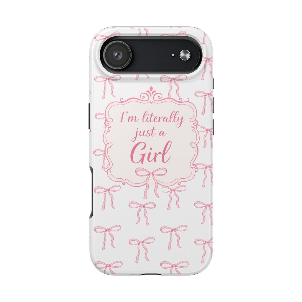 Coquette Bow iPhone Case | I’m Literally Just a Girl  Aesthetic Phone Case | Girly Soft Girl Trend Cover| Pink Bow Protective Cover