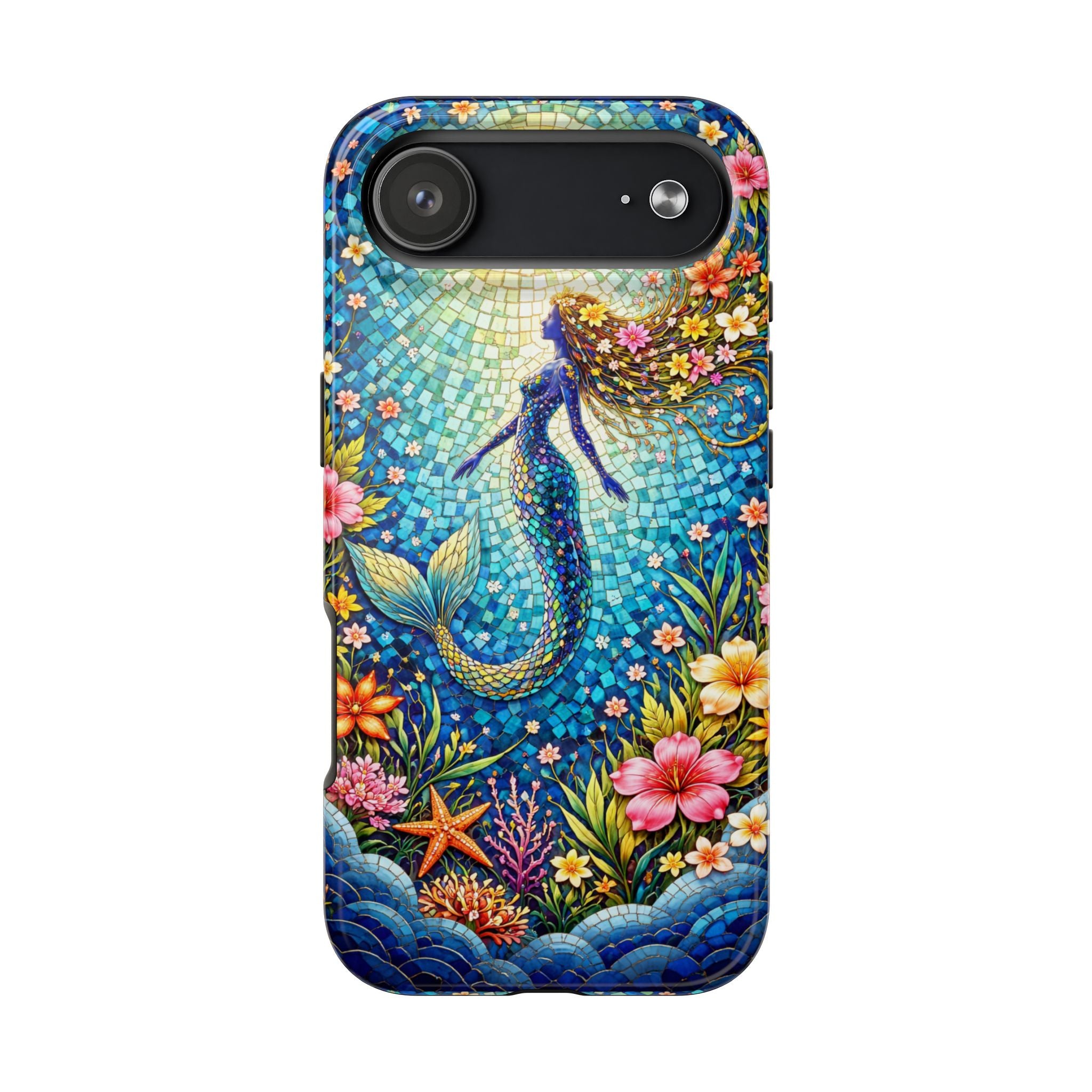 Mermaid Mosaic Phone Case | Coastal Ocean Floral Tough Case | Beach Lover iPhone & Samsung Cover | Tropical Mermaid Aesthetic Gift