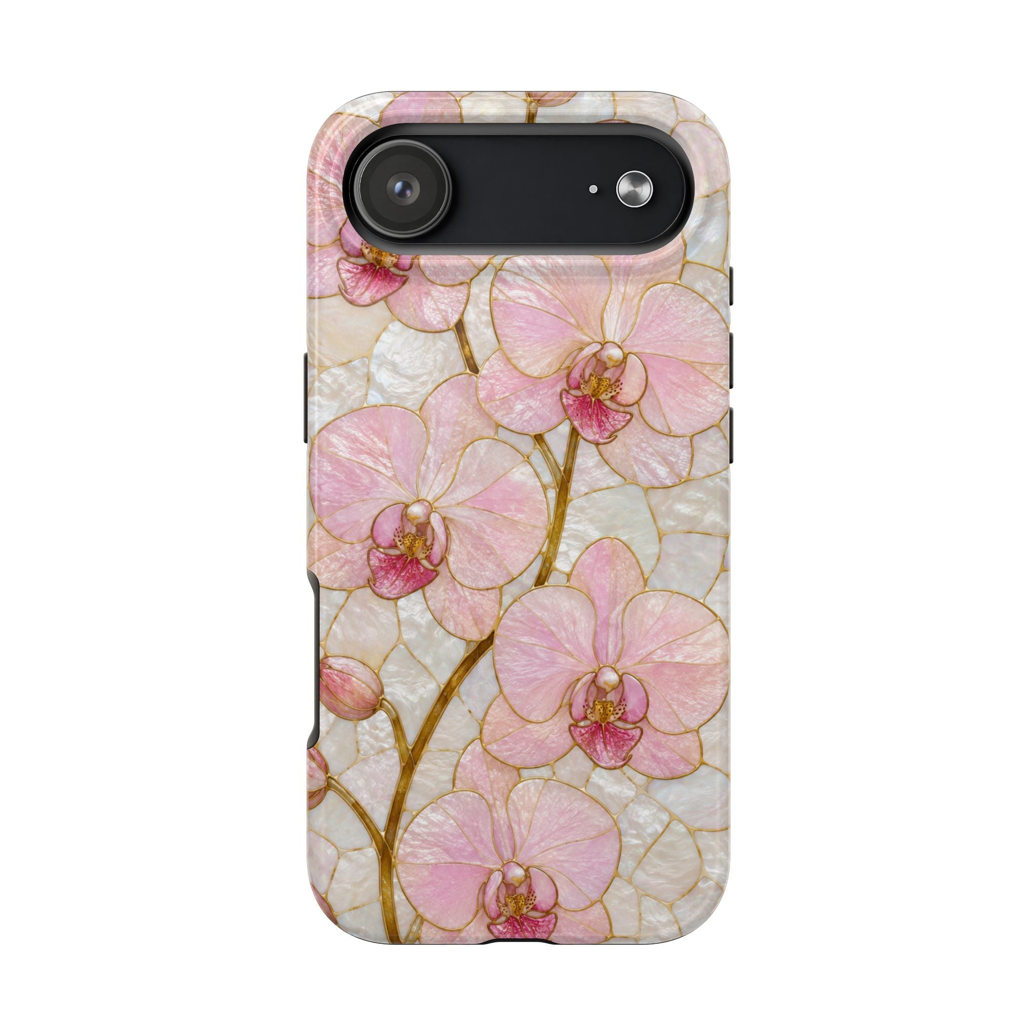 Pink Orchid Stained Glass Tough Phone Case |  Floral Glossy Protective Cover for iPhone & Samsung Galaxy | Tough Phone Case | Floral Protective iPhone Cover