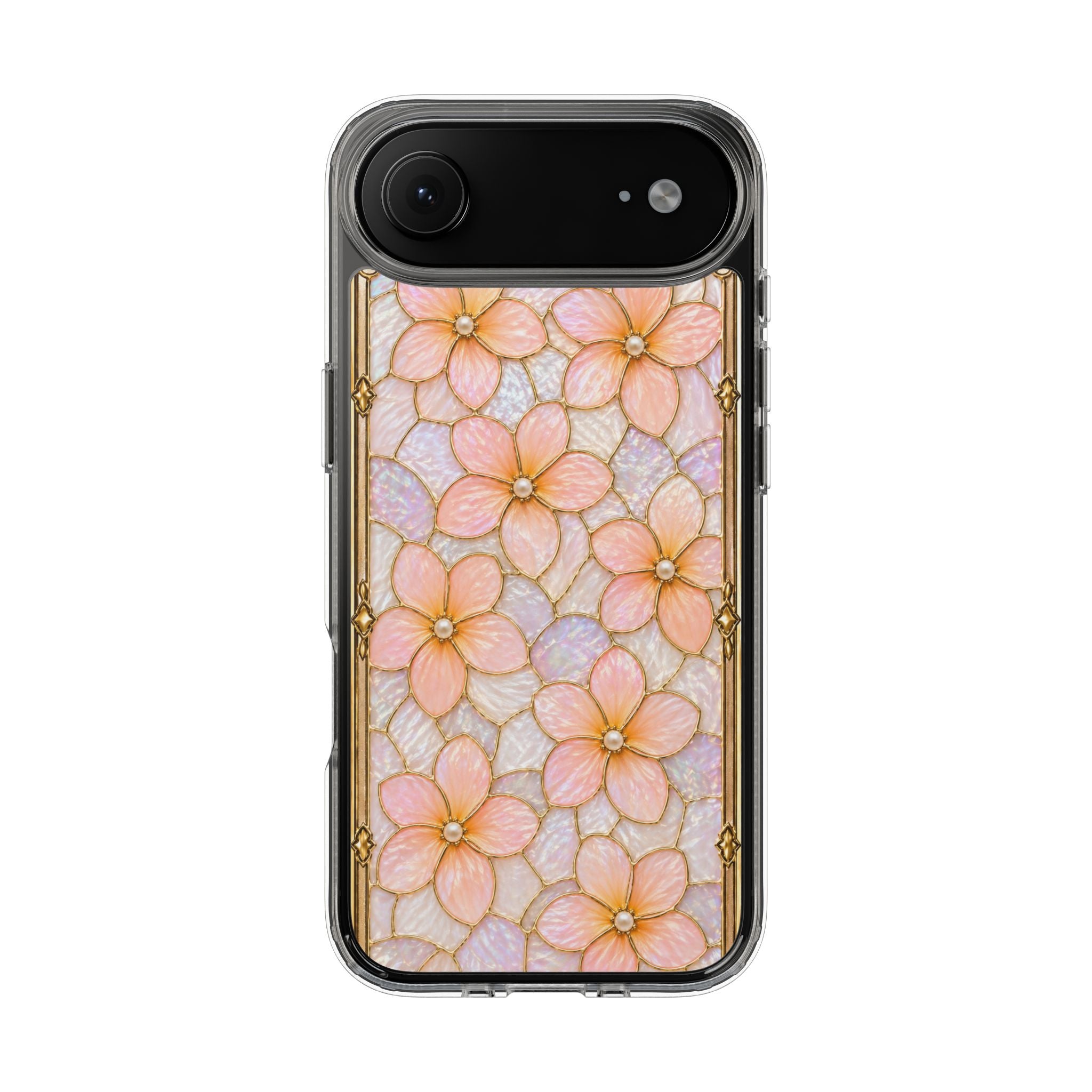 Luxury Pastel Plumeria Clear Phone Case | Stained Glass Floral iPhone Case | Shockproof Slim Transparent Cover