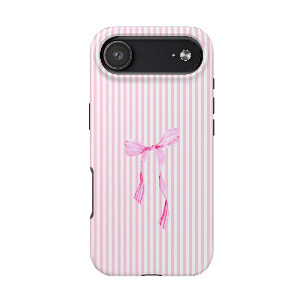 Pink Coquette Bow Phone Case | Cute Pink Stripe Aesthetic iPhone & Samsung Case | Feminine Girly Protective Phone Cover